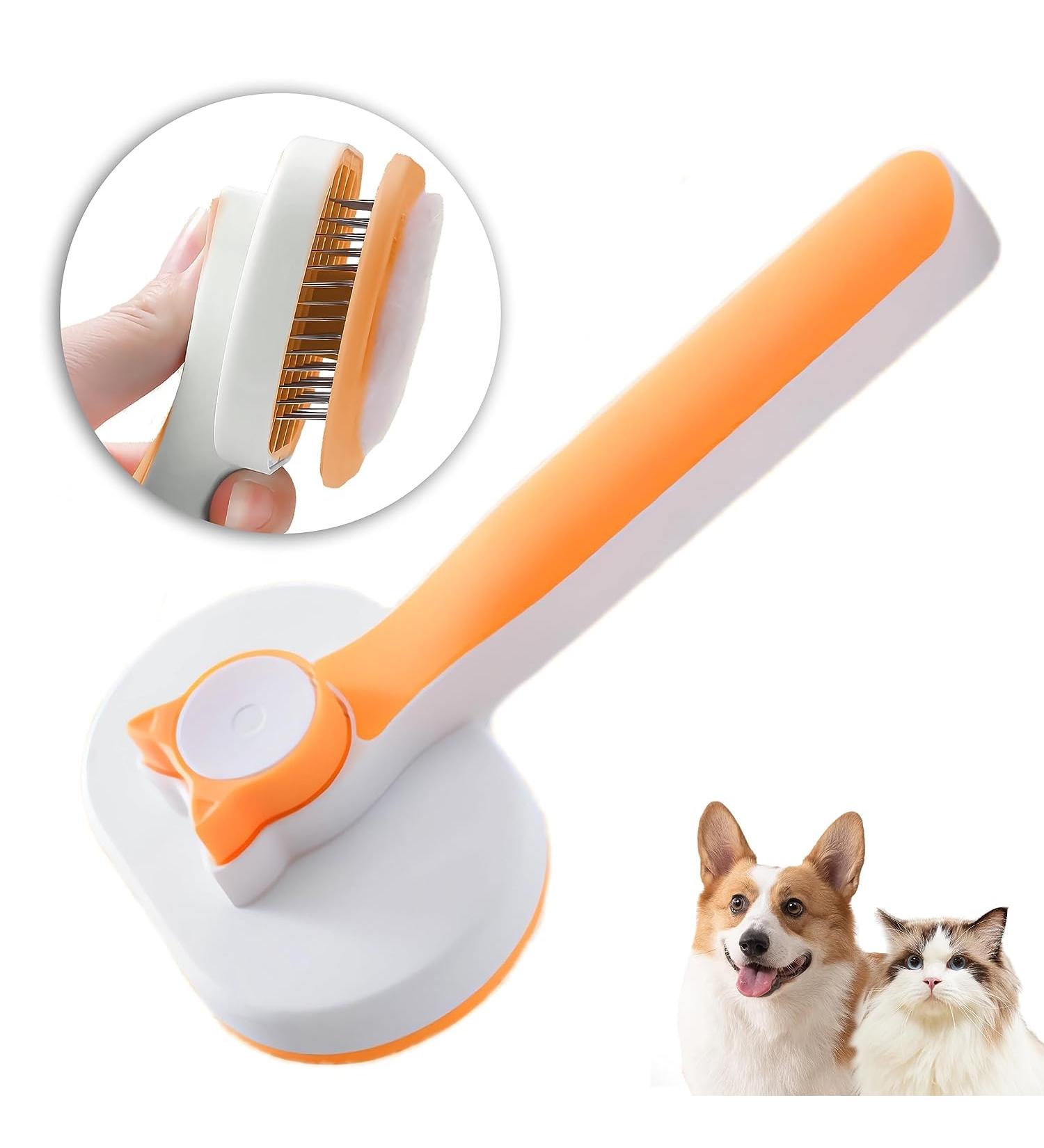 Self-Cleaning Cat Brush for Long & Short Hair - Orange | Removes Loose Fur & Dirt - Buy Online on GoSupps.com