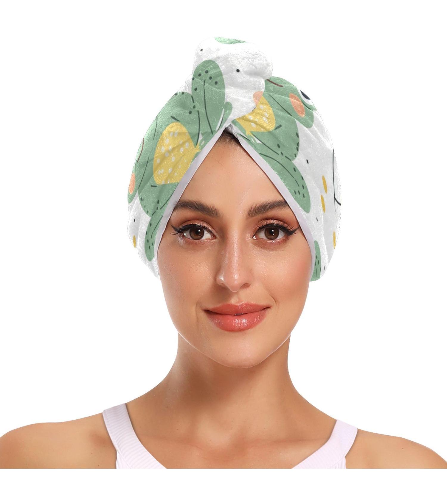 Frogs Flowers Hair Towel 2 Pack - Super Absorbent Quick Dry Hair Turbans for Women & Girls - Buy Online on GoSupps.com