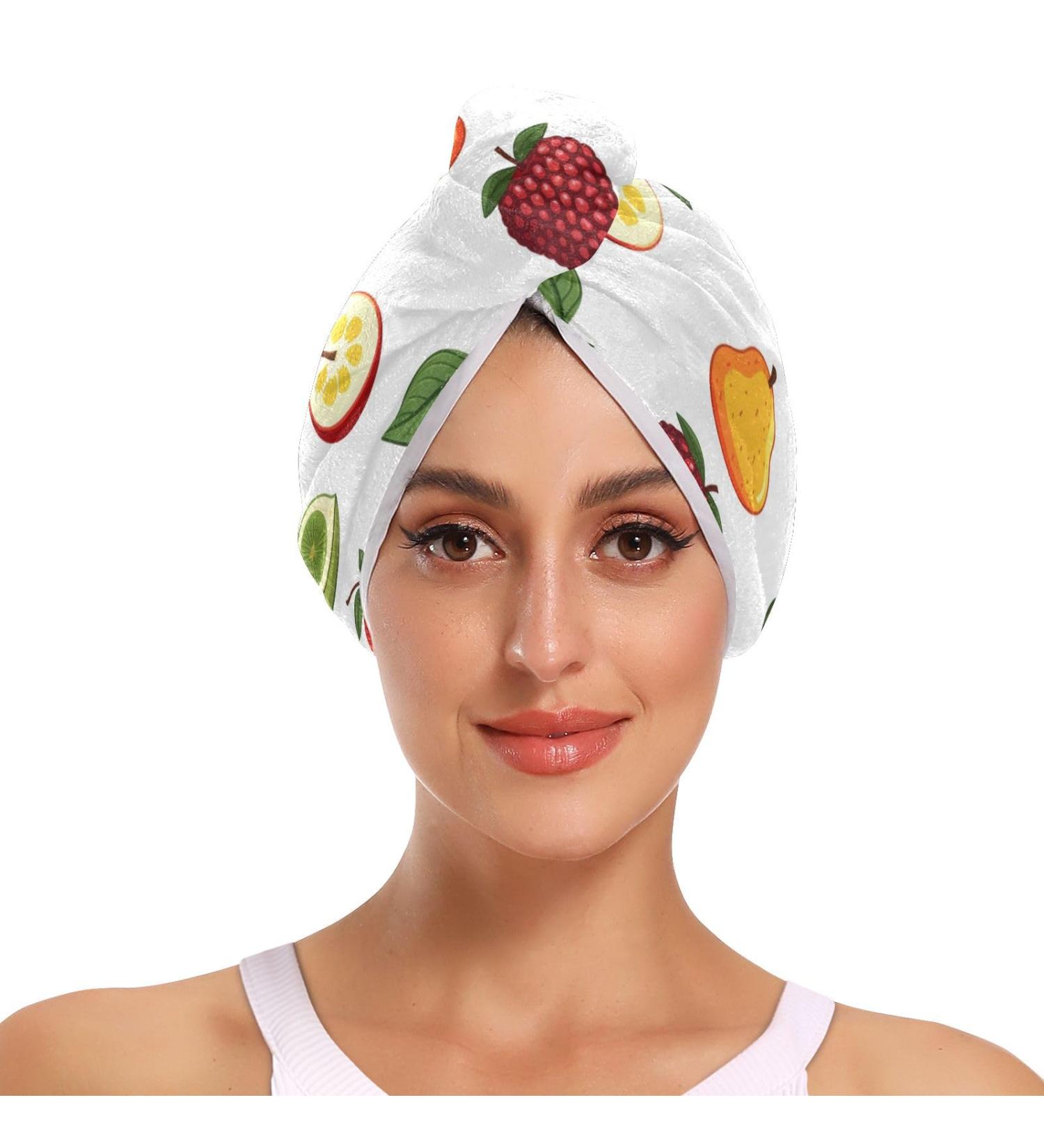 Colored Fruit Hair Towel 2 Pack | Super Absorbent Quick Dry Hair Turbans | Ideal for Women & Girls - Buy Online on GoSupps.com
