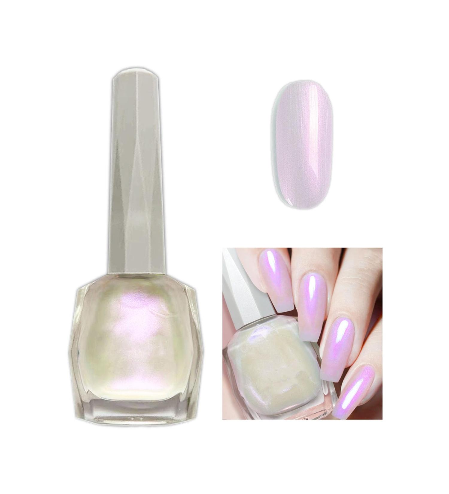 Pearl White Glitter Nail Polish Shimmering Pink Shell Spiral Silver Shimmer Quick Dry Pearlescent Nail Sparkling Varnish Shining Long Lasting No Need Cure DIY Nail Art Manicure Gift for Women - Buy Online on GoSupps.com