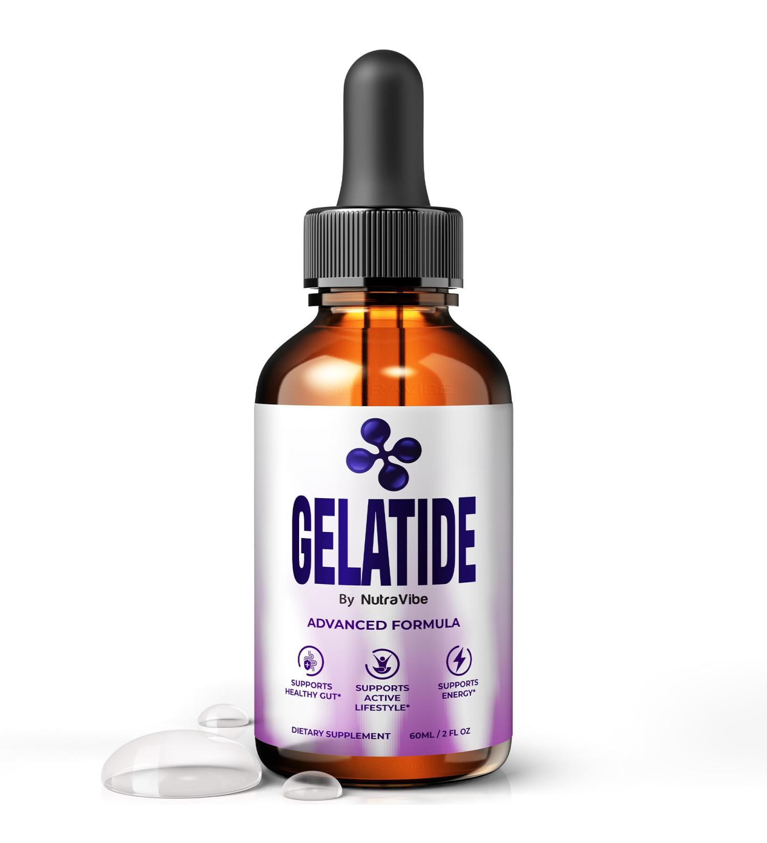 NutraVibe Gelatide Liquid Drops Natural Body Balance Support | Premium Supplement for Energy & Healthy-Looking Shape | Easy Sublingual Formula Non-Habit Forming Gelatide Official (30 Servings) - Buy Online on GoSupps.com