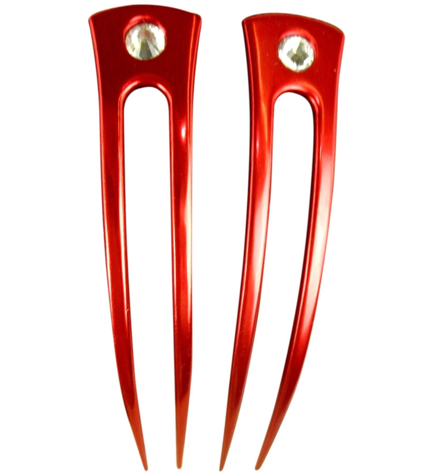 JWL Anodized Aluminum Two Prong Curved Hair Forks - Set of 6 in Hawaiian Style (Red) - Buy Online on GoSupps.com