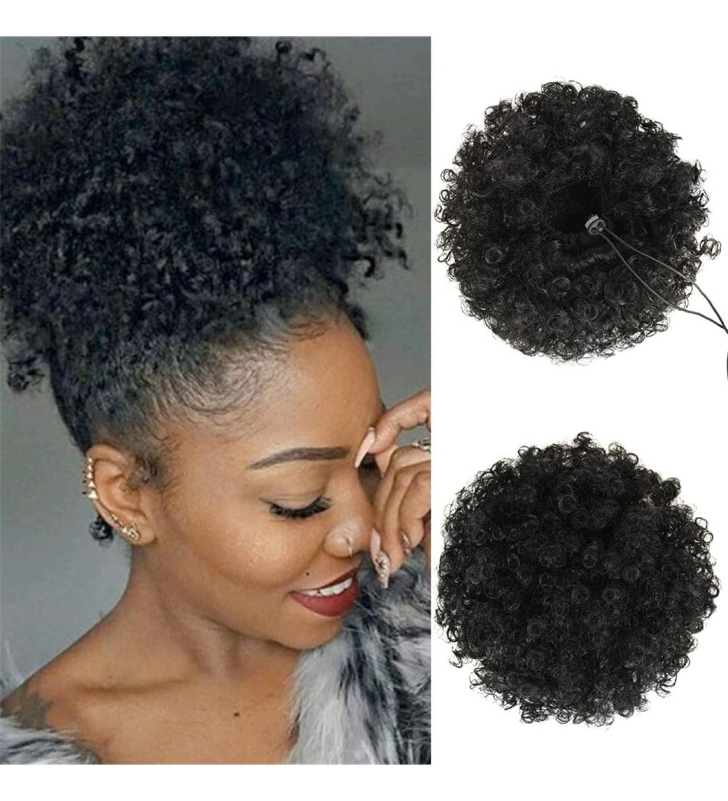 Afro Puff Drawstring Ponytail for Black Women High Puff Drawstring Short Ponytail Bun Afro Kinky Curly Ponytail Hairpieces with Clip In (1B#)