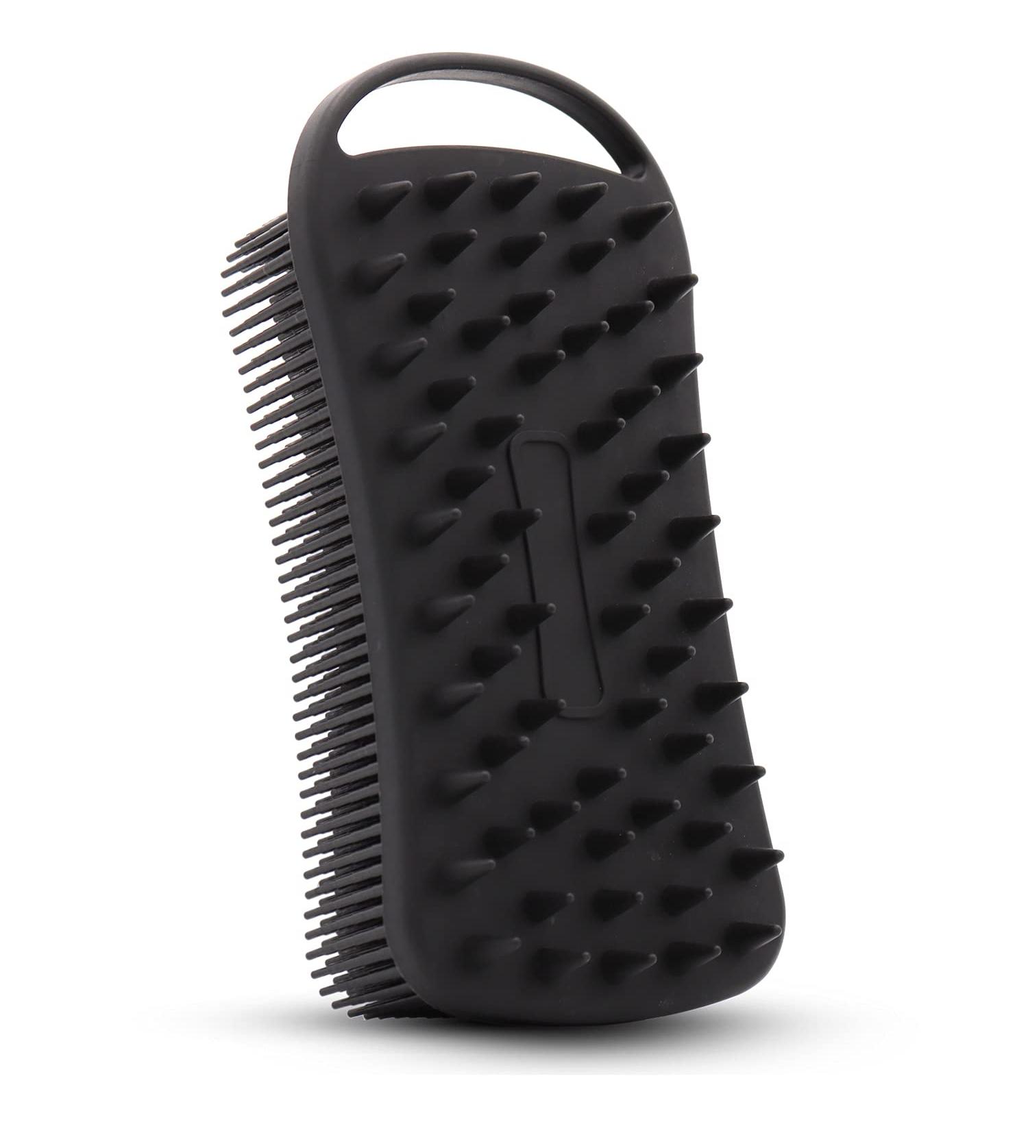 2-in-1 Silicone Body Scrubber and Scalp Massager - Soft Silicone Loofah for Sensitive Skin - Double-Sided Brush for Gentle Exfoliation and Lathering - Black - Buy Online on GoSupps.com