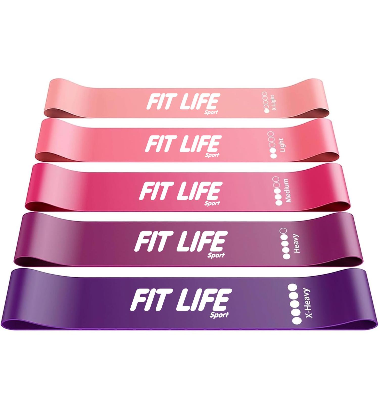 Fit Life Sport Resistance Band Set Skin-Friendly Fitness Exercise Loop Bands with 5 Resistance Levels Free Carrying Case Home Gym Yoga Pink - Buy Online on GoSupps.com