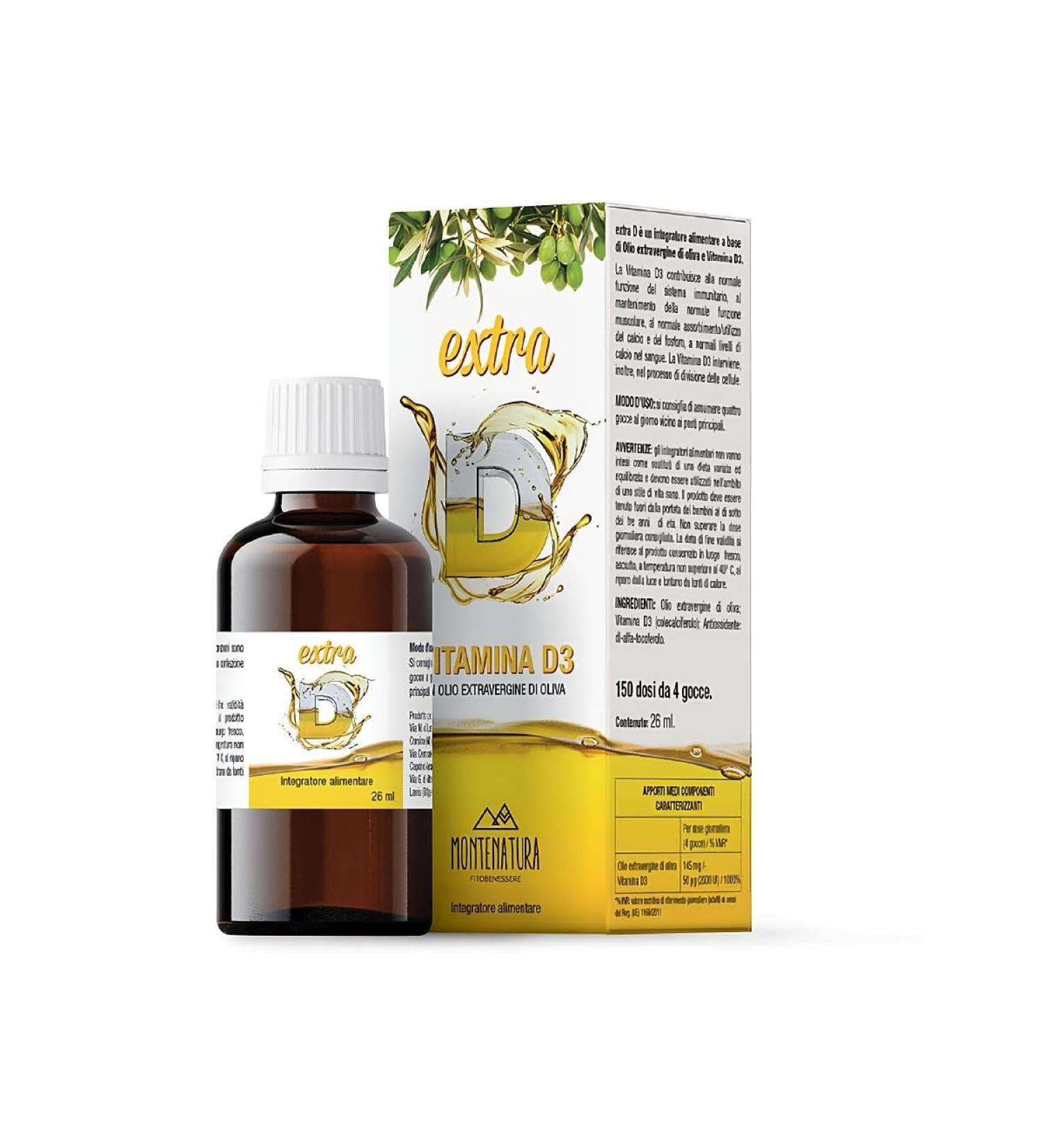  Montenatura MONTENATURA Extra D | Vitamin D3 Drops | 2000 IU Daily | 5 Month Supply | 100% Natural and Vegetable-Based | Italian Quality - Buy Online on GoSupps.com