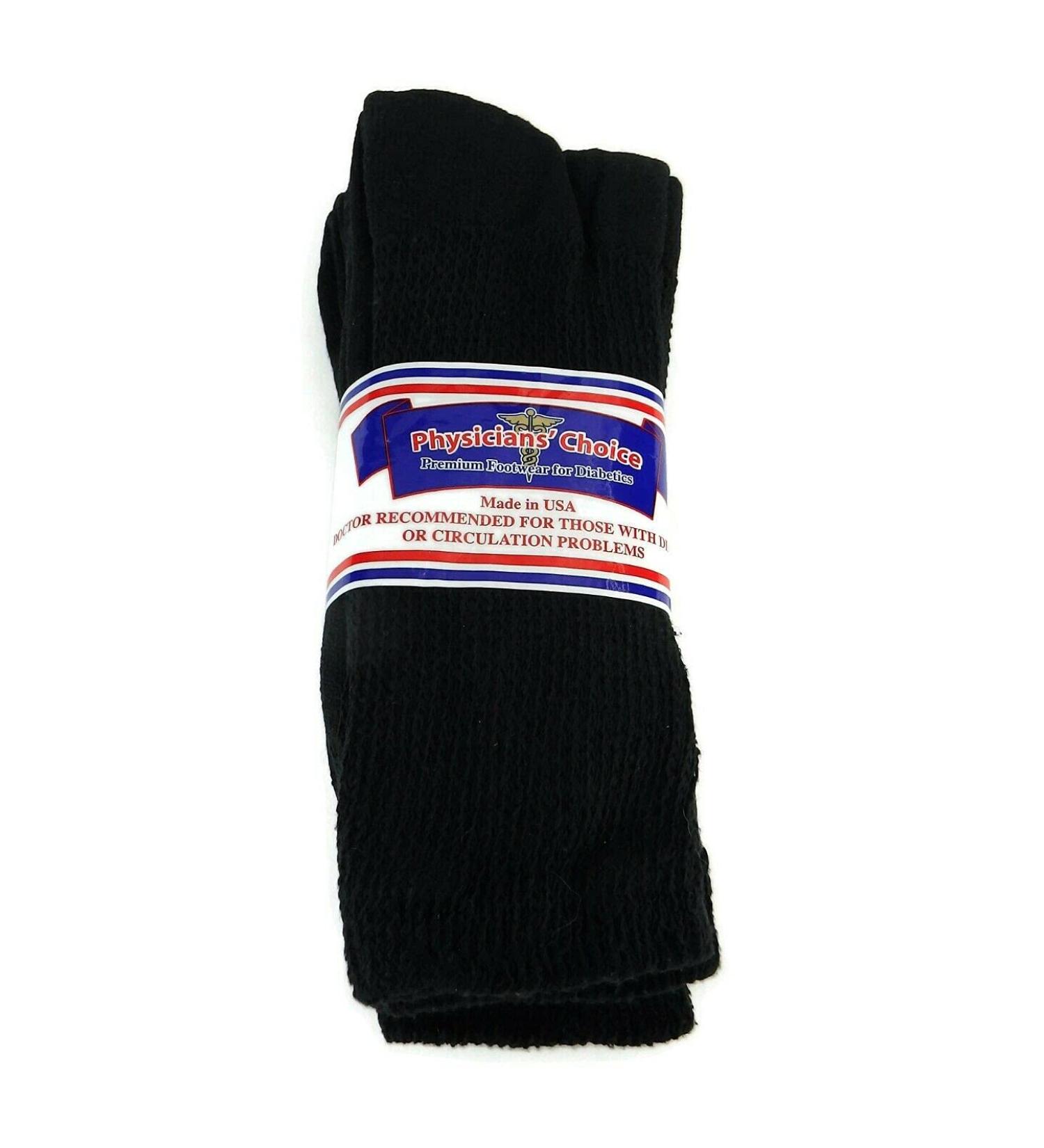 Physicians Choice 6 pair Black Black diabetic crew Socks 10-13 Loose fit top