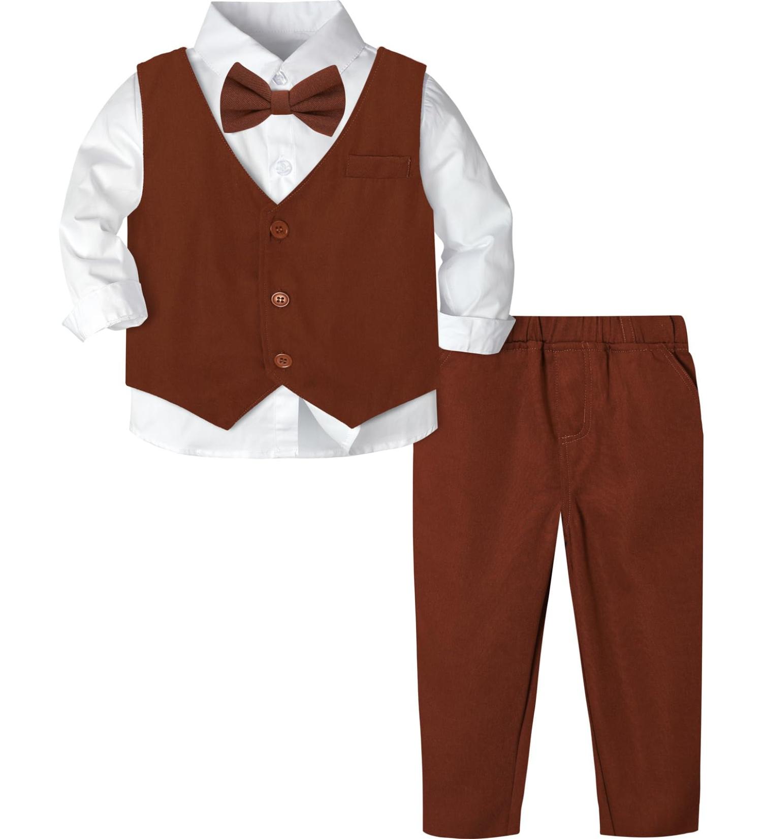 Mint Green Baby Boys Gentleman Suit Set | Brown 3-4 Years | Shirt, Bowtie, Waistcoat, Pants | 1-4 Years - Buy Online on GoSupps.com