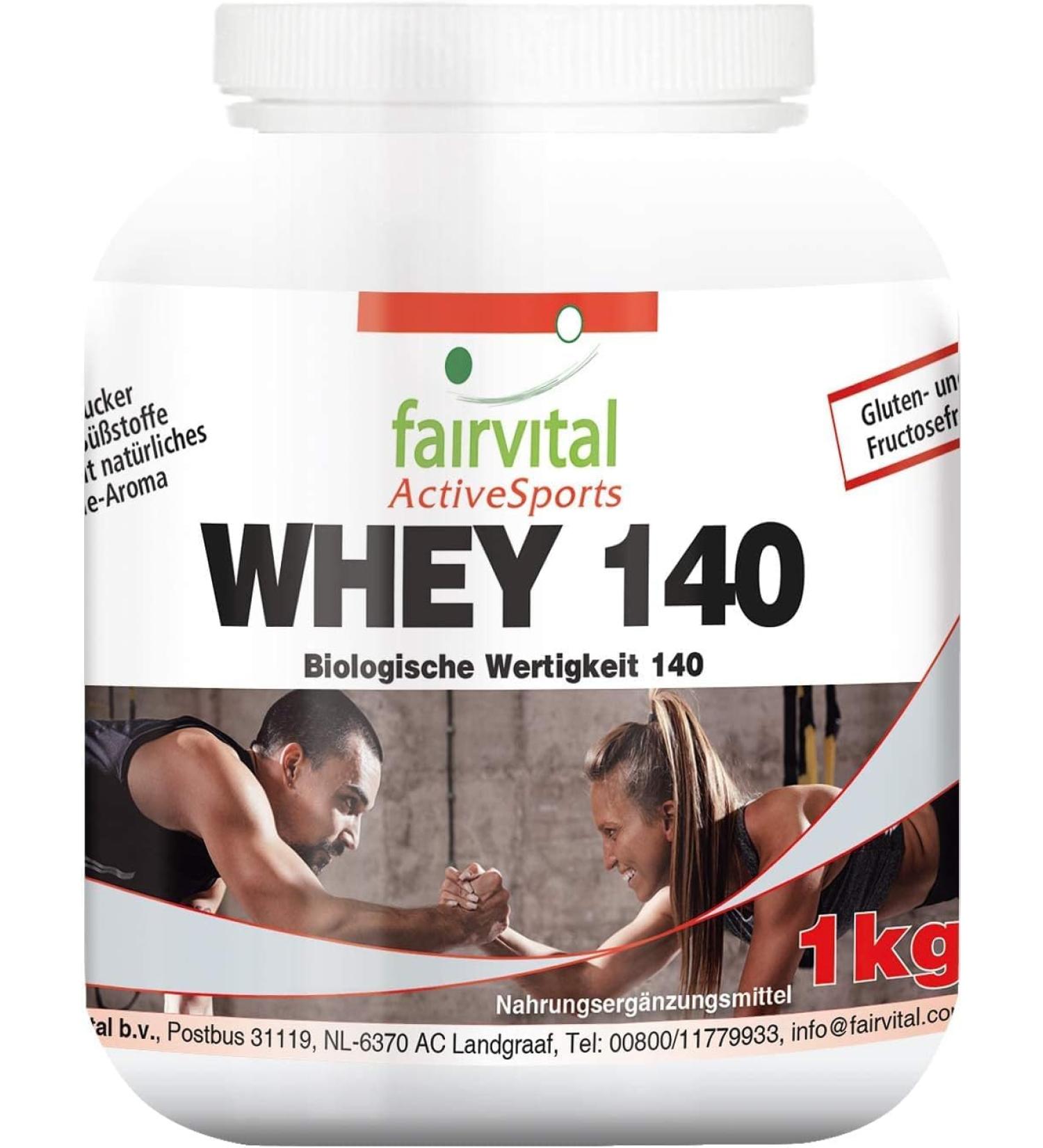 Fairvital Whey Protein Powder with BCAA - Vanilla Flavor 1kg - No Added Sugar High Biological Value 140 - Buy Internationally - Buy Online on GoSupps.com