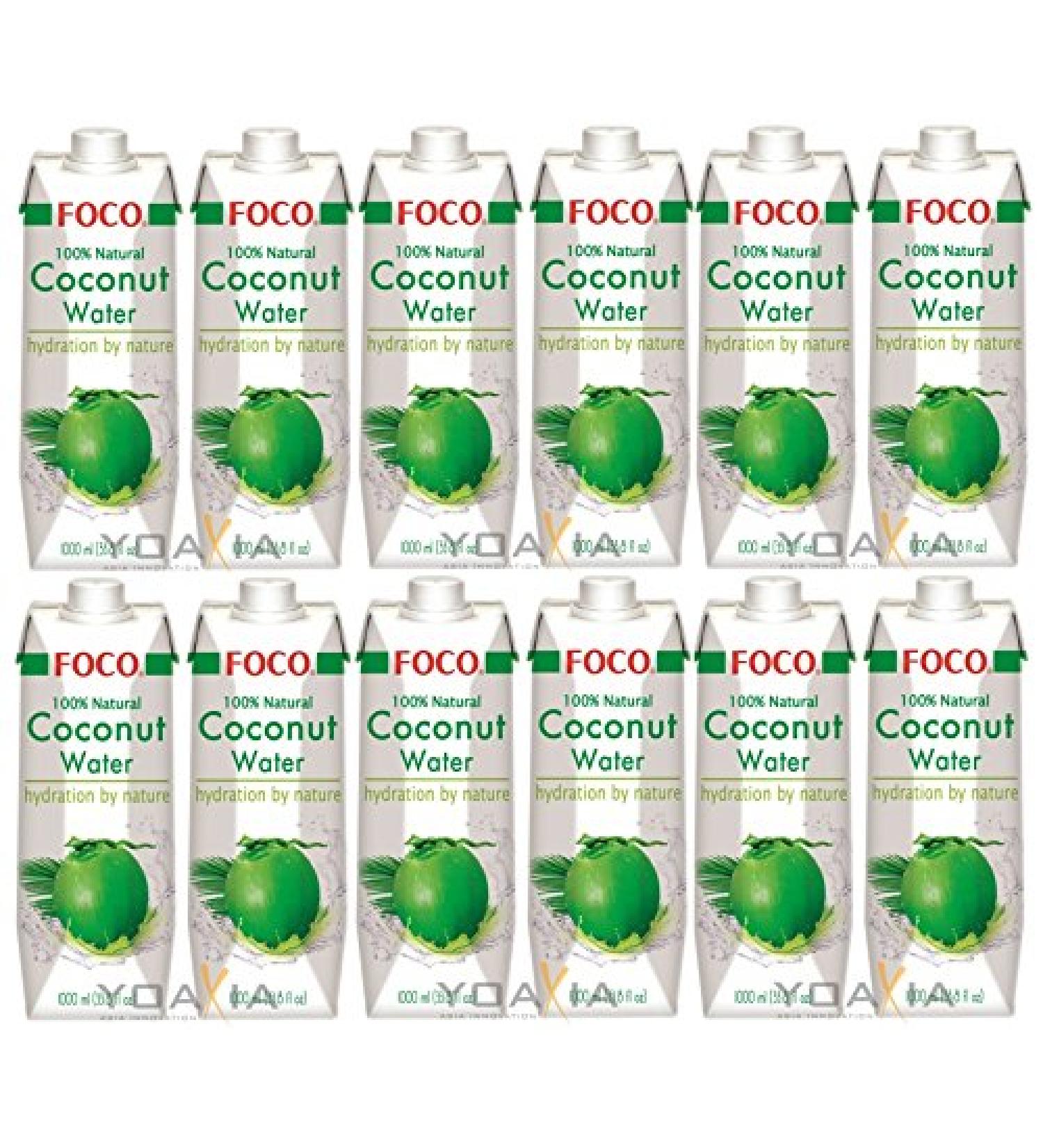 12-pack FOCO Pure Coconut Water 12x 1 litre Coconut Water 100% Natural + a little lucky doll - wooden doll