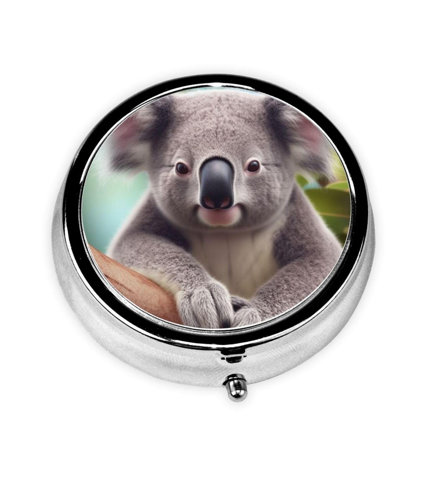 Buy Cute Koala Round Pill Organizer | 3 Compartment Travel Metal Pill Box | Stylish Portable Pill Case for Pocket & Purse - Buy Online on GoSupps.com