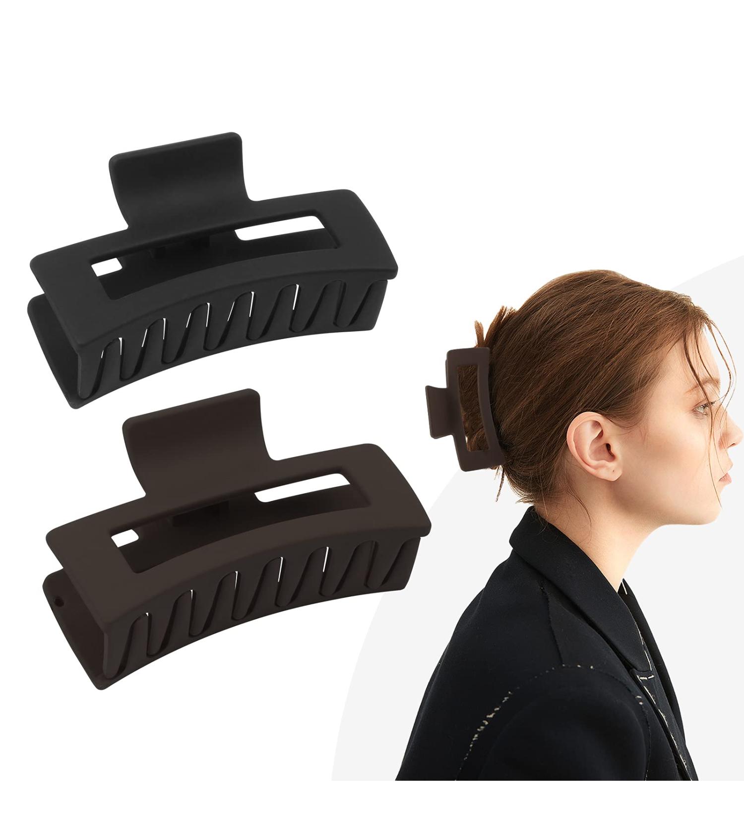 YEEPSYS Hair Claw Clips for Women and Girls - Strong Hold Hair Accessories (Pack of 2) - 3.5 inch Matte Black+ Dark Brown - Buy Online on GoSupps.com
