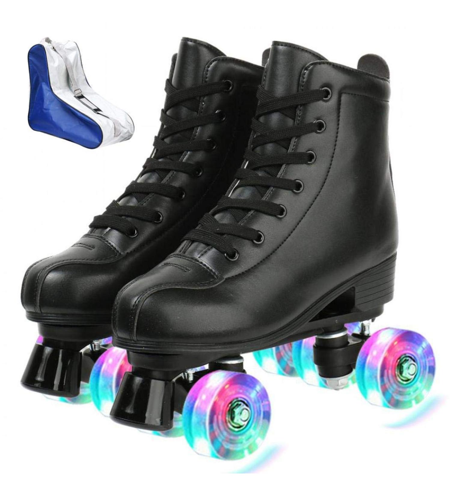 XUDREZ High-top PU Leather Roller Skate Shoes for Women Men - Beginner to Professional Indoor Outdoor Skates - Flash Wheel, Shoes Bag - Size 38/US Women 8/US Men 6.5 - Buy Online on GoSupps.com