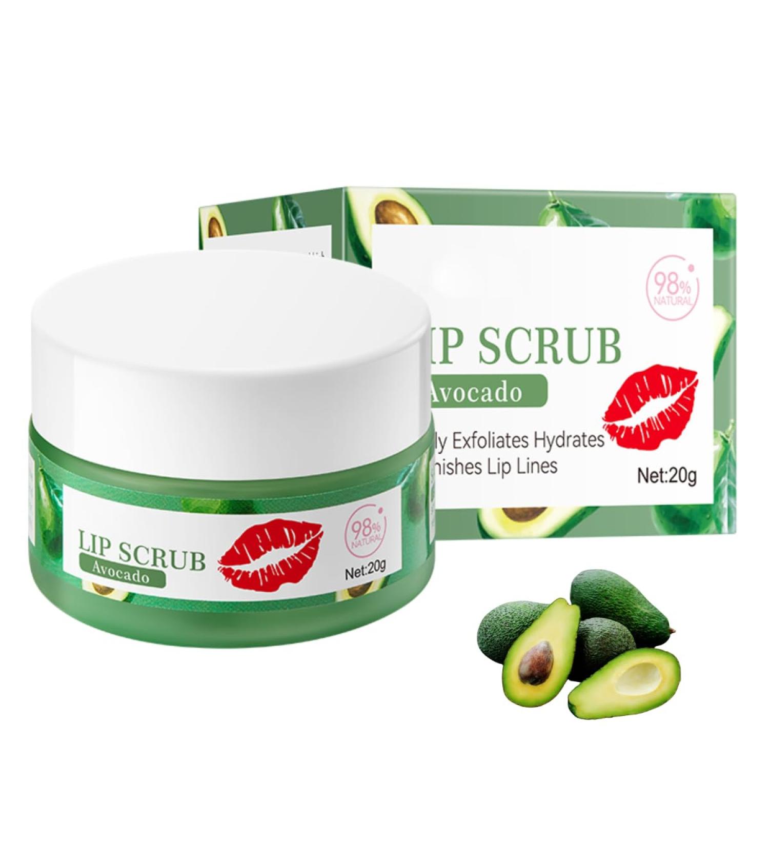 Avocado Lip Scrub 20g - Natural Lip Exfoliator and Hydrator for Soft Brightened Lips | Lip Care with Avocado Extract for Gentle Exfoliation and Hydration | Lip Scrub Exfoliator for Smoother Lips - Buy Online on GoSupps.com