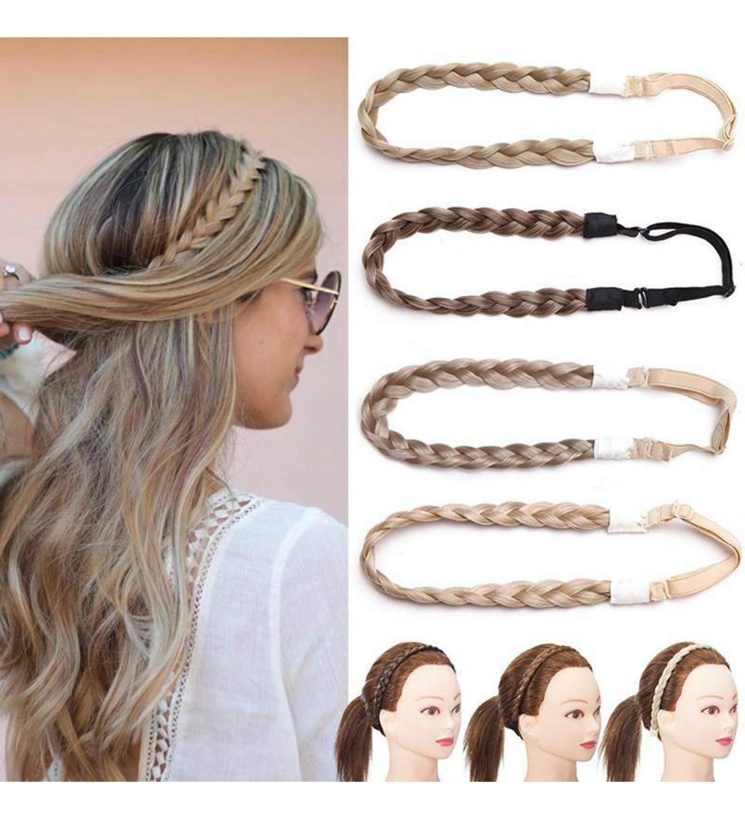 Buy Dark Brown Braided Hair Extensions - Classic Chunky Wide Headband Pigtails for Women & Girls - Buy Online on GoSupps.com
