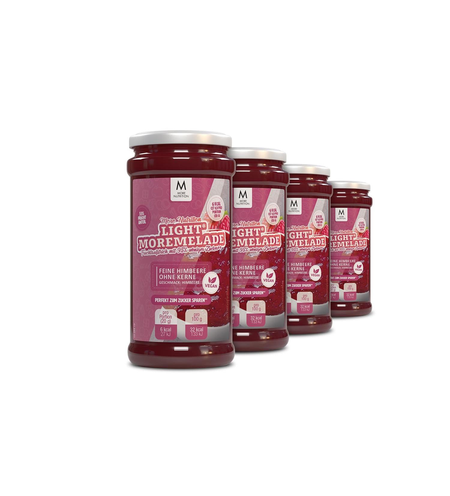 More Nutrition Moremelade - 4 x 240g Fine Raspberry Light Fruit Spread | Healthy Gourmet Jam for International Shipping - Buy Online on GoSupps.com