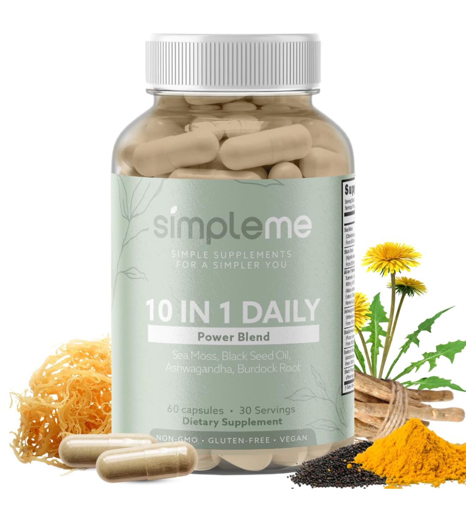 Burdock Root Organic and Bladderwrack 10 in 1 Immunity Booster Power Blend with Irish Sea Moss Ashwagandha and Black Seed Supplement for Men and Women Seamoss Pills Herbal Vegan - 60 Capsules - Buy Online on GoSupps.com