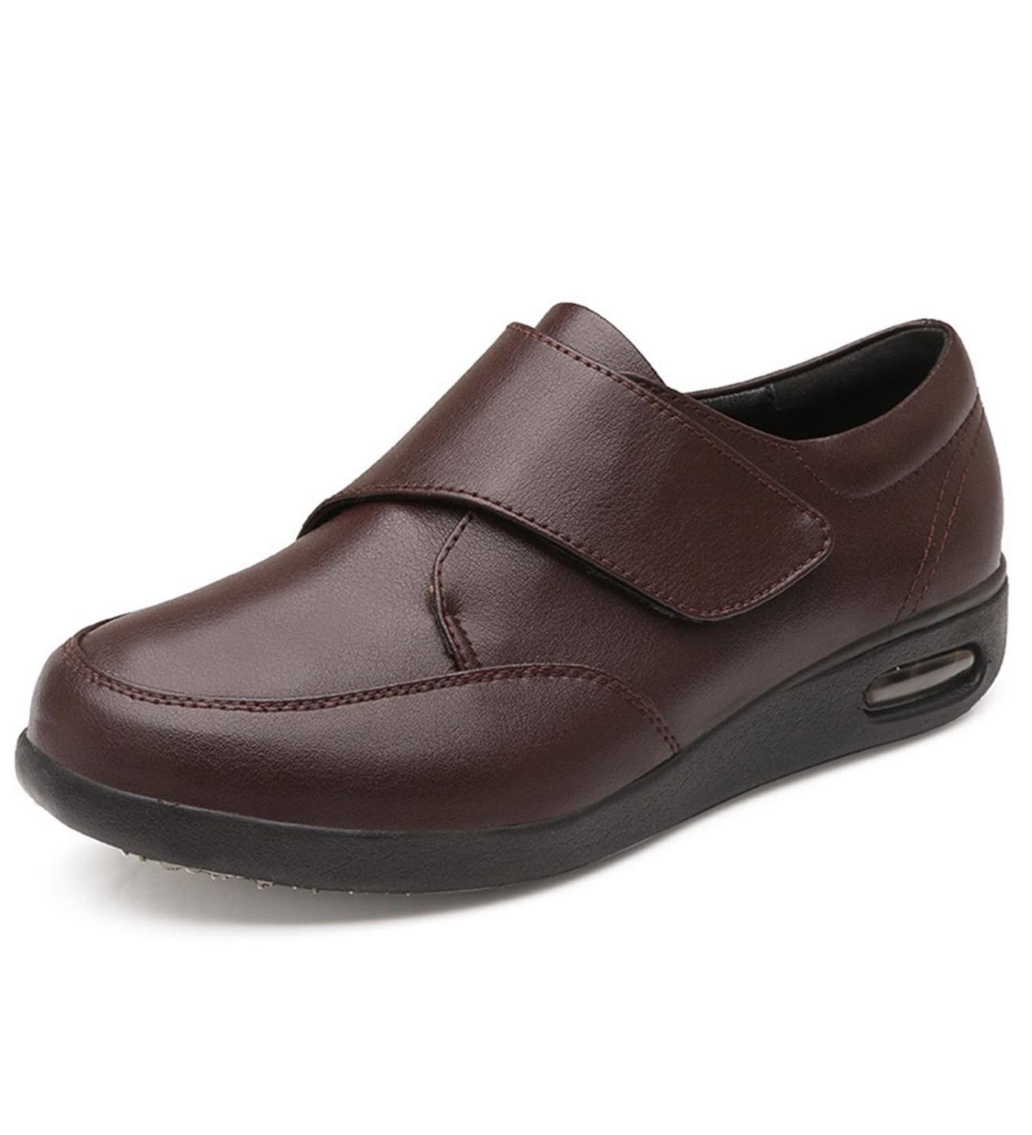 Unisex Adjustable Closure Edema Sneakers in Brown - Comfortable Diabetic Shoes for Women & Men with Wide Width - Indoor Breathable Slippers with Anti-Slip Sole - Buy Online on GoSupps.com