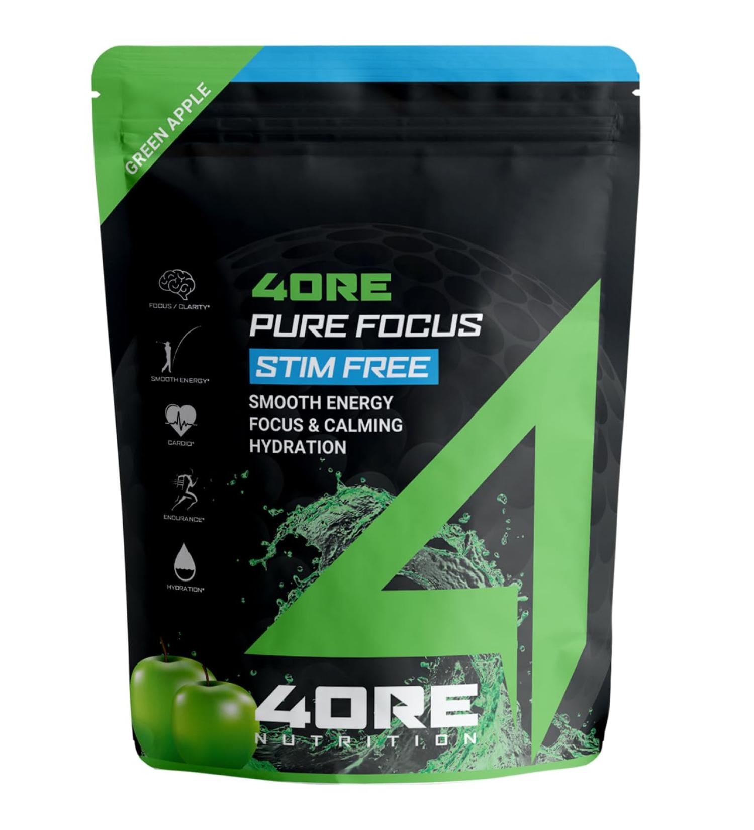 4ORE Nutrition Pure Focus 2OSRV Golfers Hydration Stick Pouch | STIM-Free Electrolyte Boost for Peak Performance | Green Apple Flavor | On-The-Go Hydration Solution - Buy Online on GoSupps.com