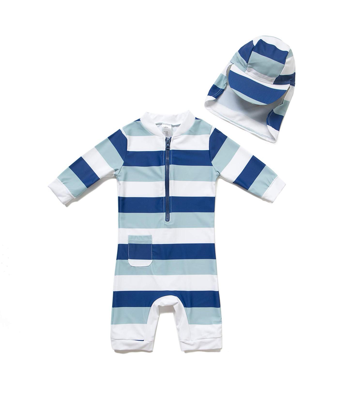 BONVERANO Baby Boys Swimsuit UPF 50+ Long-Sleeve One Piece Bathing Suit | Stripe 2, Size 6-9 Months - Buy Online on GoSupps.com