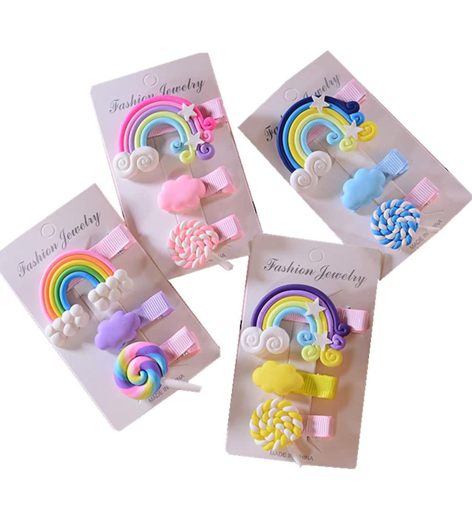 12 Pack Cartoon Hair Clips for Kids - Multicolored Silicone Hair Accessories with Rainbow & Cloud Designs for Birthdays Parties & Holidays - Buy Online on GoSupps.com