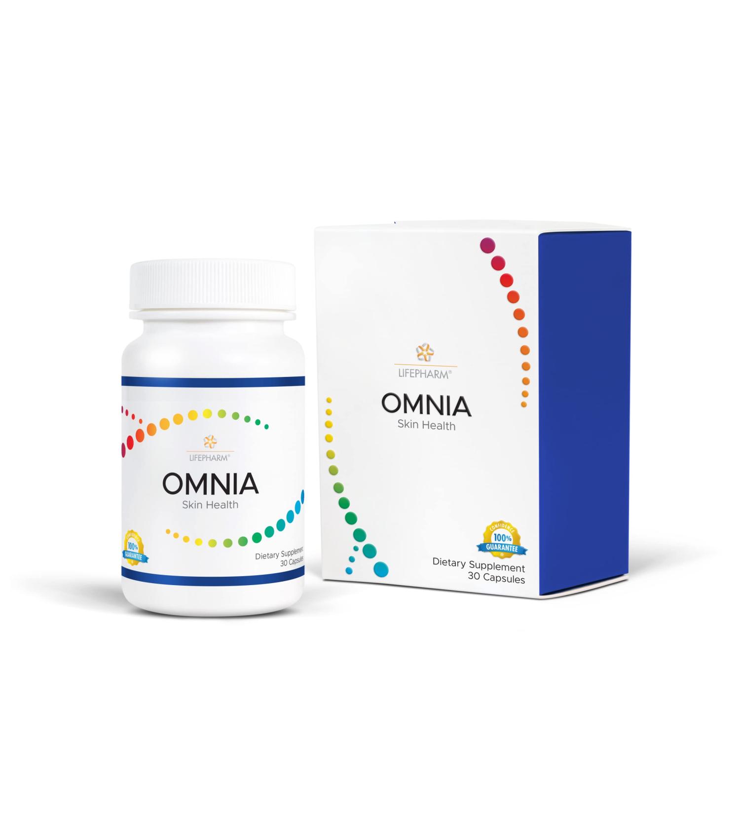 Lifepharm Omnia - Skin Hair and Nails Supplement - Triple Acting Complex for Healthy and Glowing Skin - Features a Natural Blend of Vitamins Minerals Collagen and Other Superfoods - 30 Capsules - Buy Online on GoSupps.com