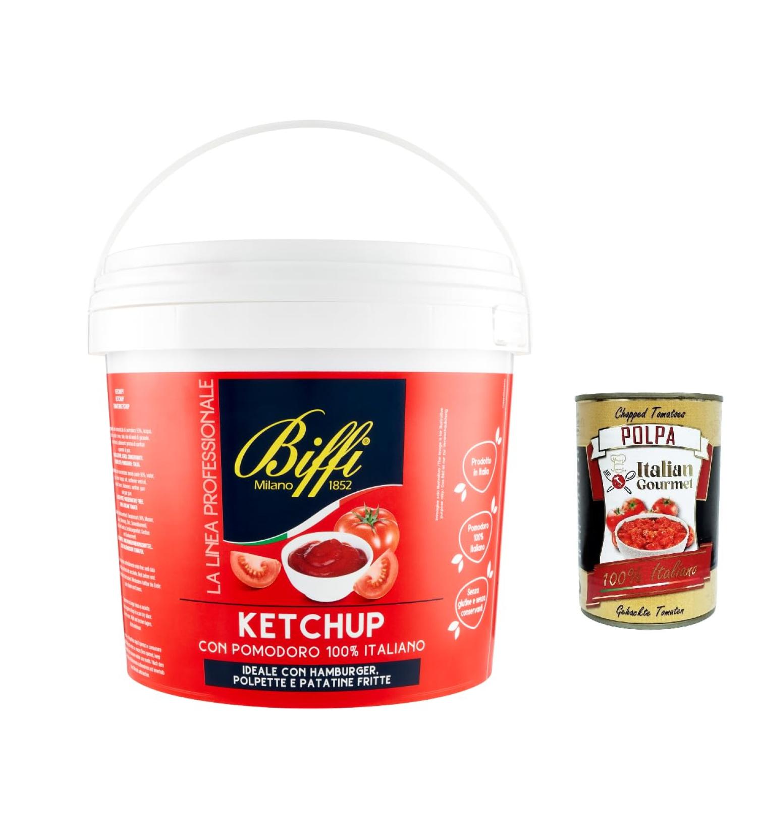  Italian Gourmet E.R. Biffi Tomato Ketchup with 100% Italian tomatoes 5 kg of ketchup (fruity tomato flavor) + 400 g gourmet Italian polpa - Buy Online on GoSupps.com