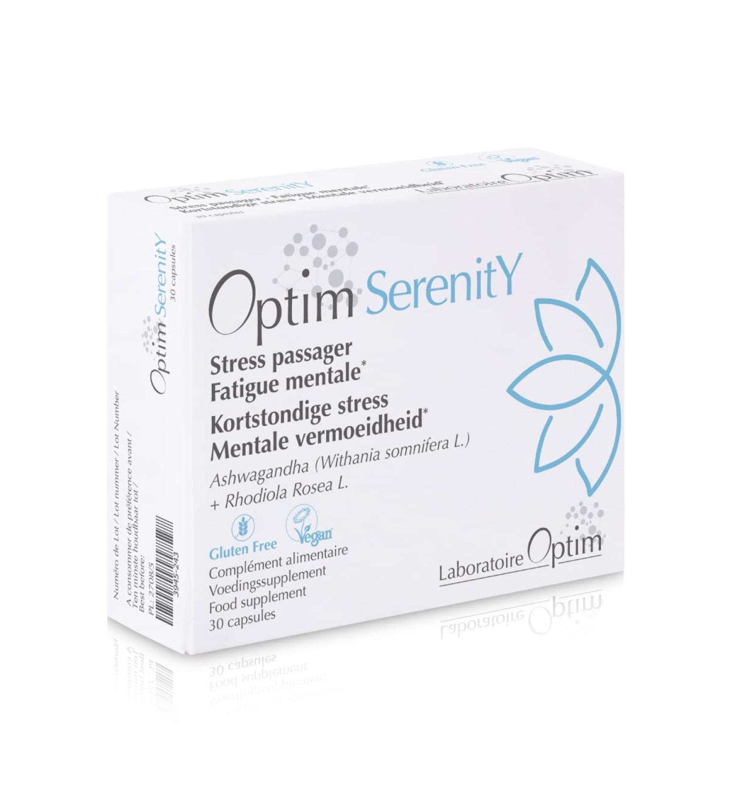 Ashwagandha Rhodiola Box of 30 Capsules - 1 Month | Calm Serenity Stress Restful Sleep Fatigue | Optim Serenity - Buy Online on GoSupps.com