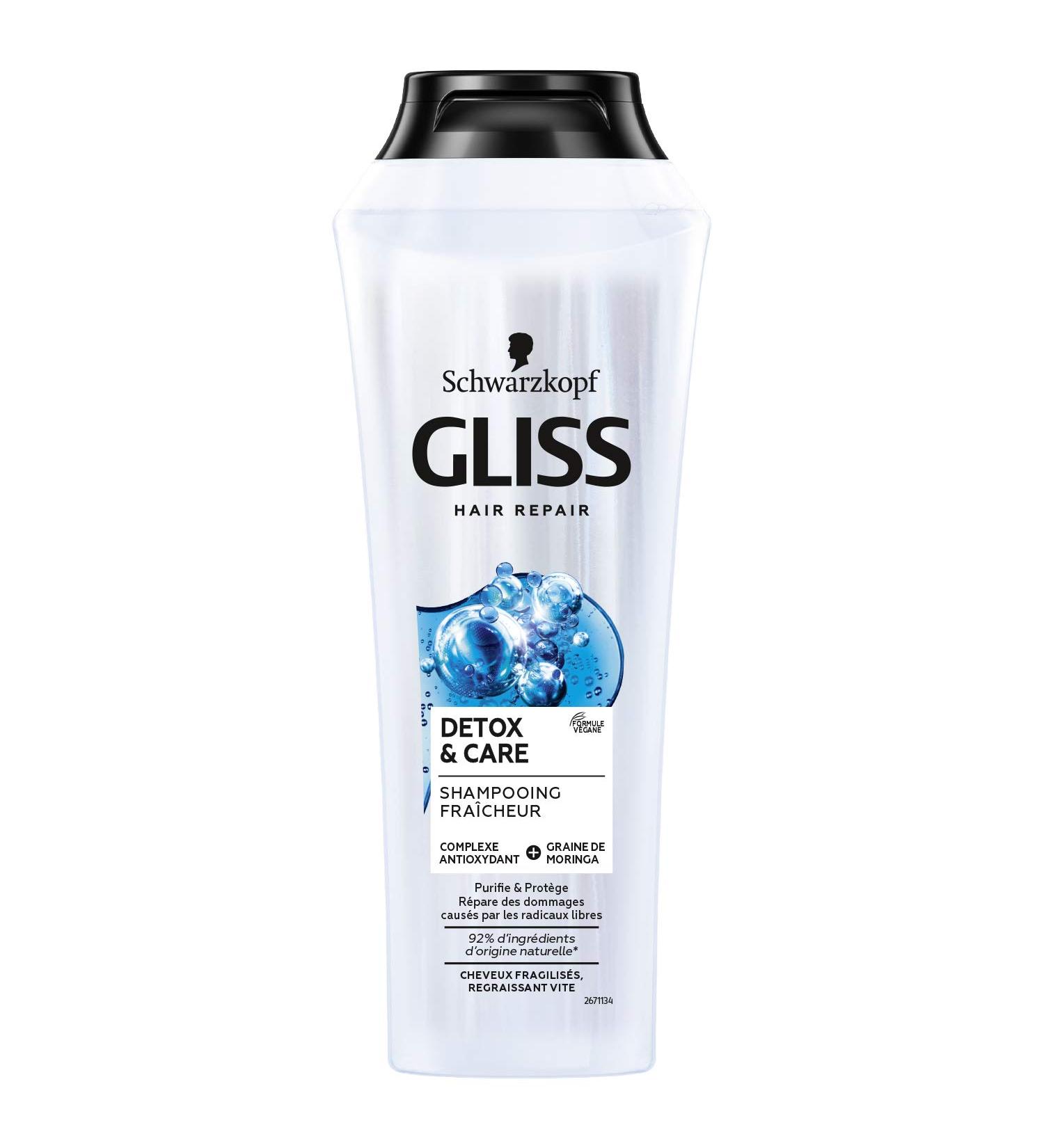 Schwarzkopf - Gliss - Detox&Care Shampoo - Weakened/quickly greasy hair - 92% ingredients of natural origin - 250ml bottle - Buy Online on GoSupps.com