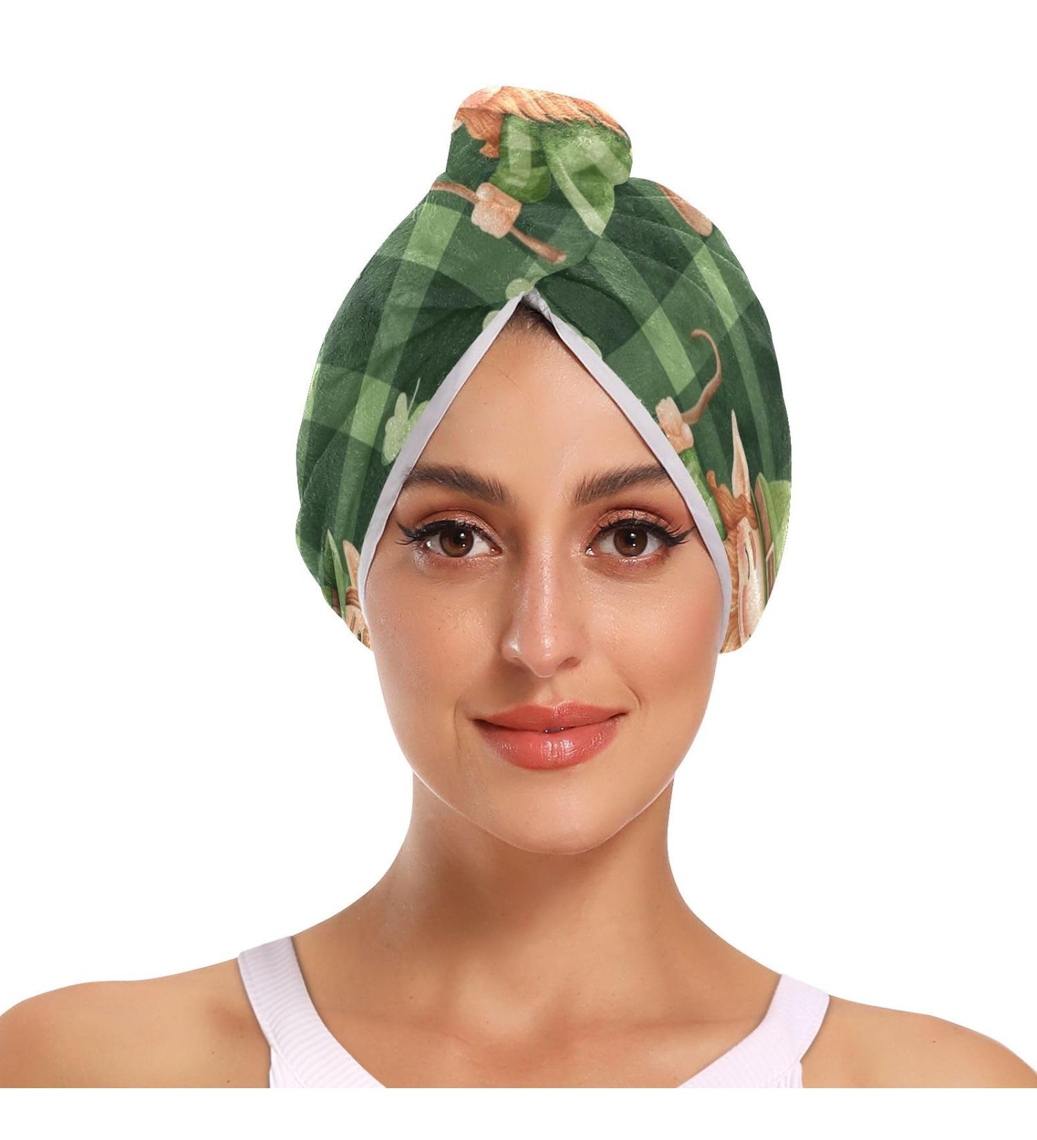 Super Absorbent Saint Patrick's Day Gnome Hair Towel 2 Pack - Quick Dry Hair Turbans for Women & Girls - Buy Online on GoSupps.com