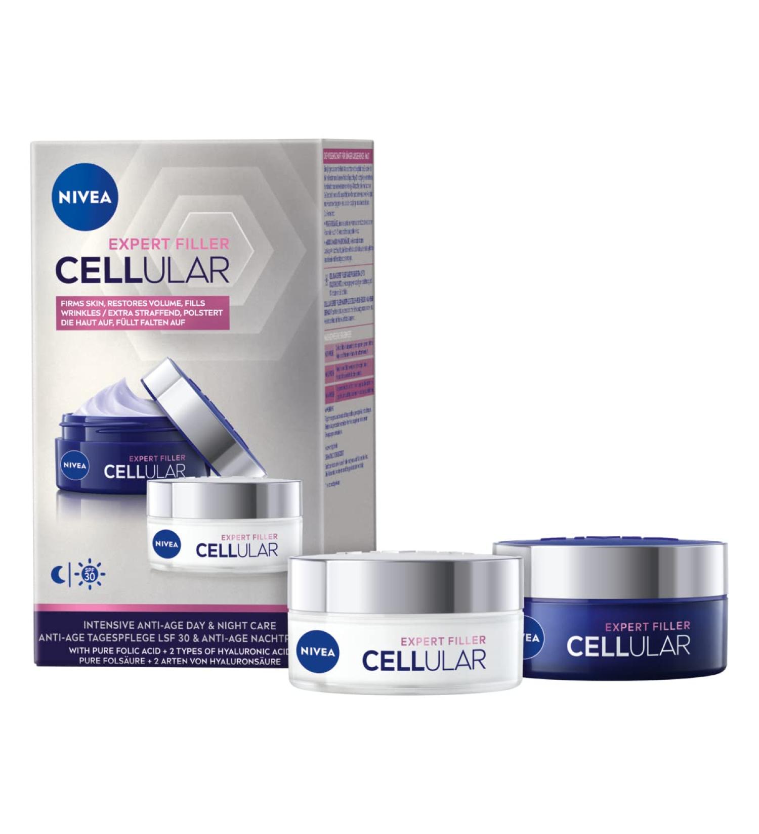 NIVEA Cellular Expert Filler Day & Night Care Cream - Anti-Aging Hyaluronic Acid & Folic Acid 50ml - Hydrating Replenishment & Anti-Wrinkle Treatment - Buy Online on GoSupps.com