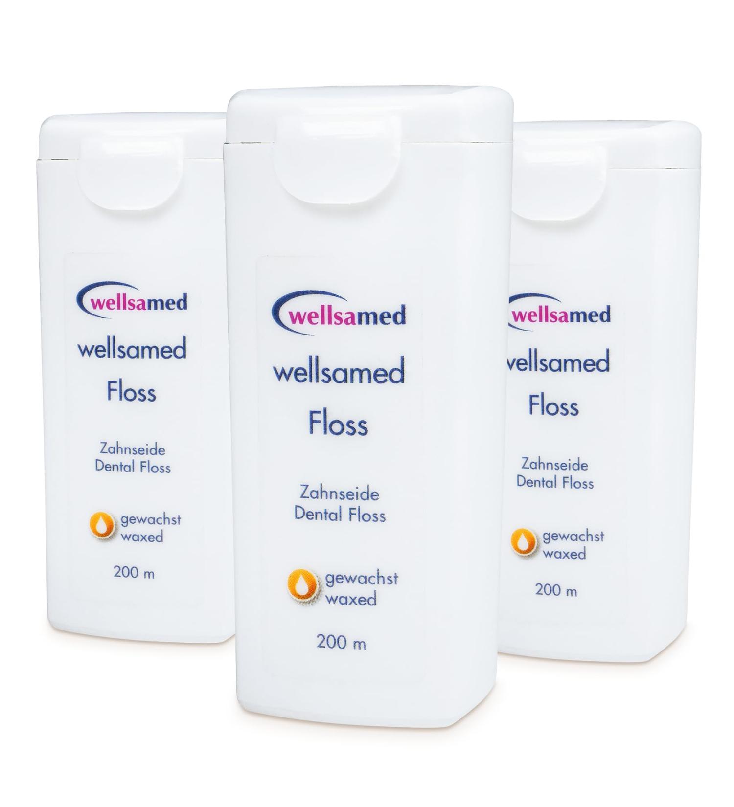 Wellsamed Waxed Dental Floss 200m Dispenser (3 Pieces) - Tasteless Interdental Care for Thorough Cleaning | International Shipping Available - Buy Online on GoSupps.com