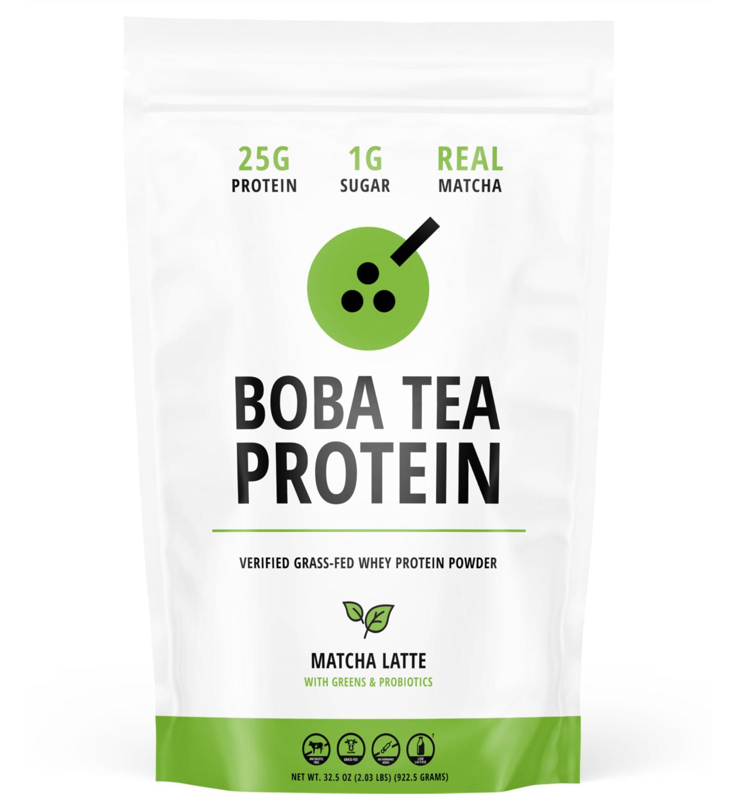 Boba Tea Protein Matcha Latte | 25g Grass-Fed Whey Protein Isolate Powder | Gluten-Free & Soy-Free Bubble Tea Protein Drink | Real Ingredients & Lactose-Free Protein Drink | 25 Servings Matcha Latte 25 Servings - Buy Online on GoSupps.com