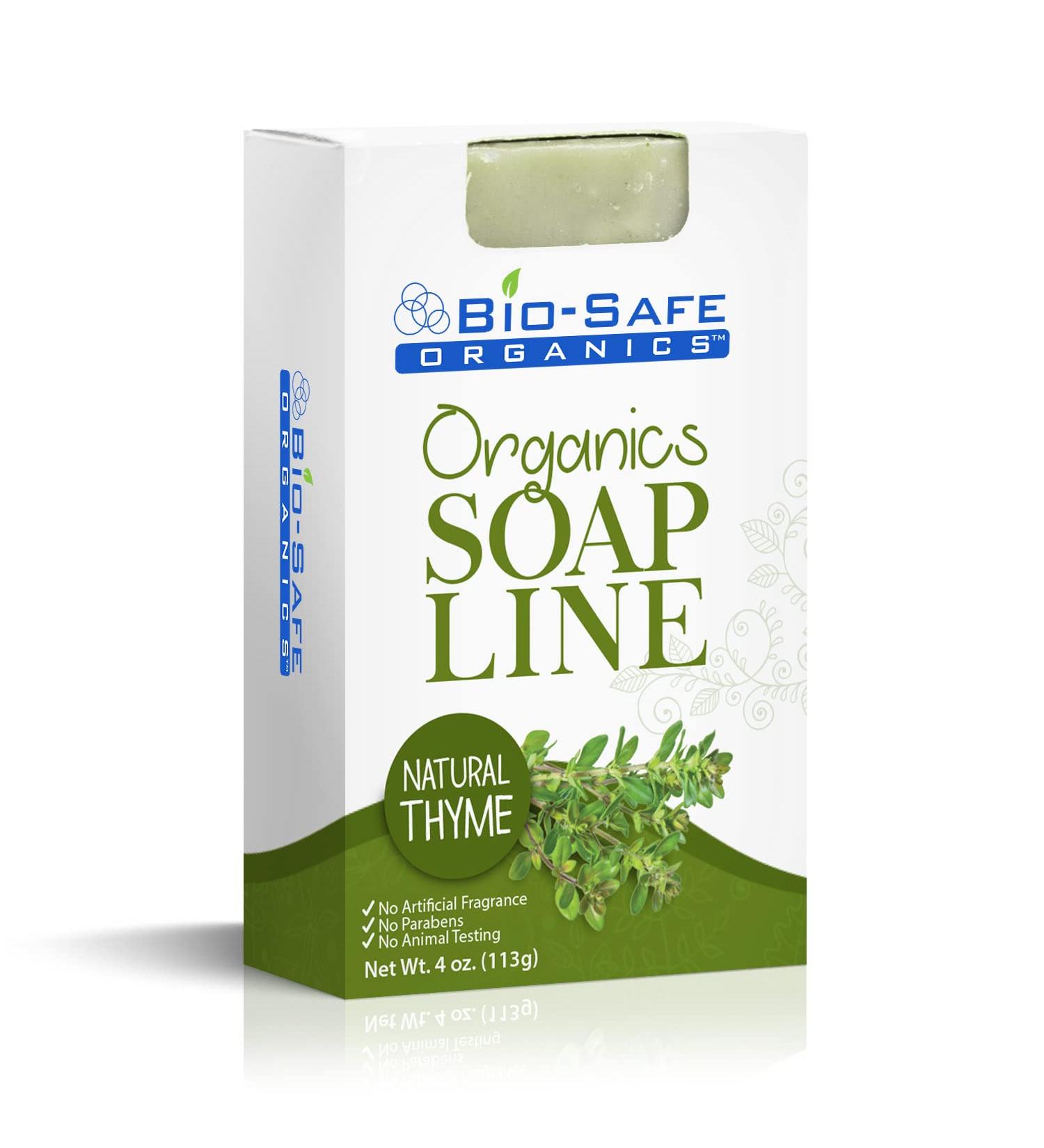 Natural Thyme Organic Soap Bar | Exfoliating Plant-Extract Body & Shampoo Soap | Handmade Moisturizing Aromatherapy | GMO-Free SLS-Free | USA Made - 4 oz by Bio-Safe Organics - Buy Online on GoSupps.com