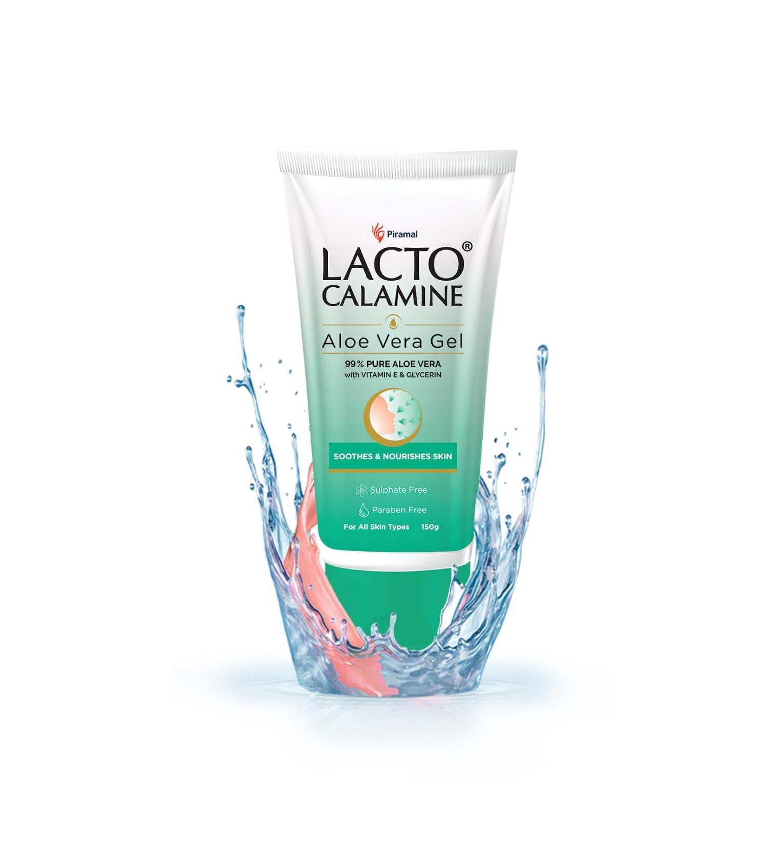 Lact'o Calamin'e Aloe Vera Gel For Face | 150g | Moisturizer For Face With 99% Pure Natural AloeVera Vitamin E & Glycerin For Hydrating Skin Body & Hair | No Parabens No Sulphates - Buy Online on GoSupps.com
