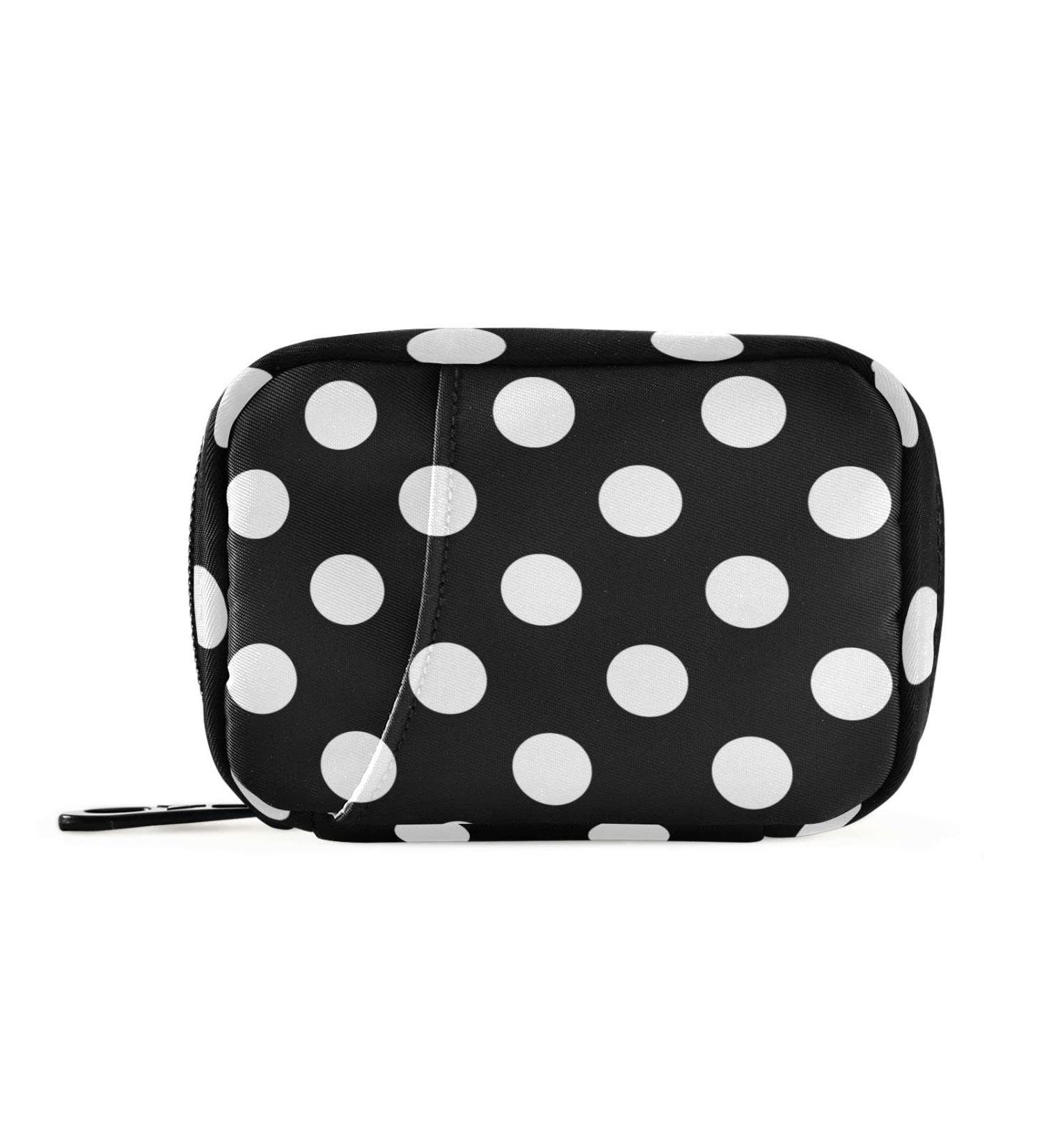 Travel-Friendly Naanle Black & White Polka Dots Pill Box | 7-Day Pill Organizer & Zipper Case for Vitamins | Compact & Portable Supplement Holder - Buy Online on GoSupps.com