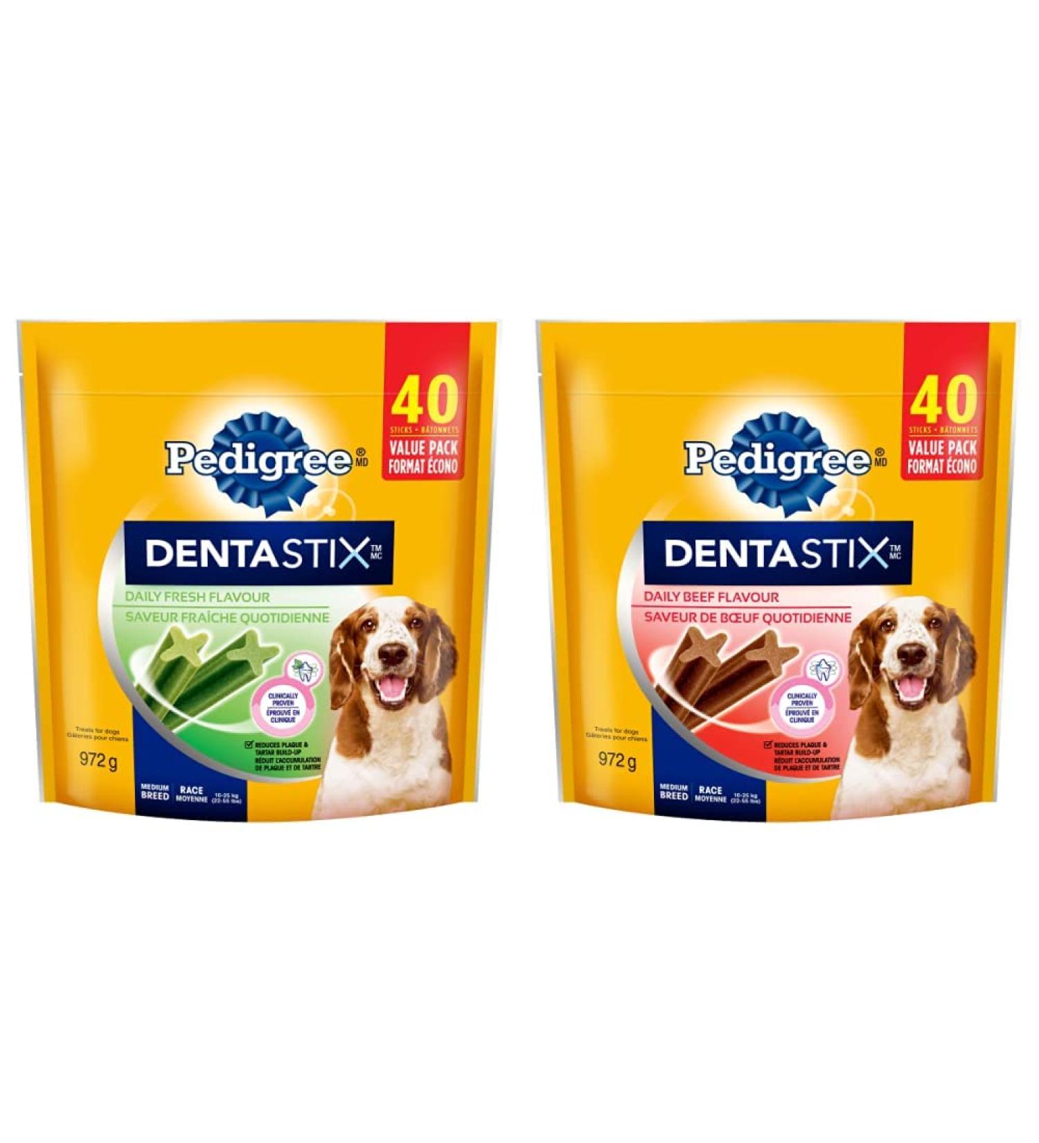PEDIGREE DENTASTIX Oral Care Adult Dog Treats for Medium Dogs - Fresh Flavour 40 Sticks + Beef 40 Sticks Fresh 40 Count (Pack of 2) Treats + Treats for Medium Dogs - Beef - Buy Online on GoSupps.com