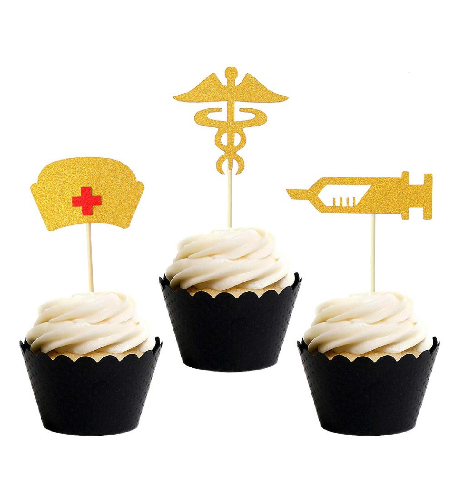 Topfunyy Nurse Graduation Cupcake Toppers Gold Glitter Cake Toppers Food Picks for Nursing Graduation Medical Rn Themed Nursing Grad Party Decorations - Buy Online on GoSupps.com