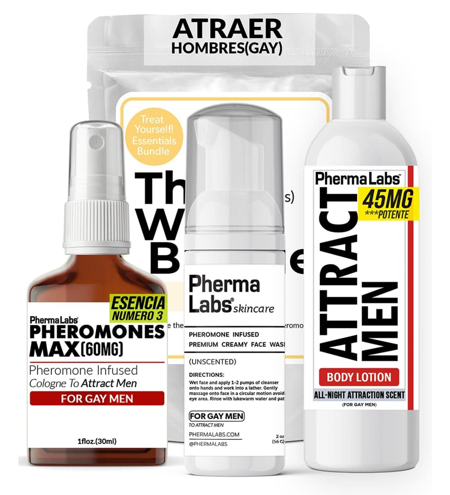 Gay Feromonas Colonia Esencial Bundle: Colonia lavado facial sin perfume y loci n corporal (3 art culos) - para l atraer hombres