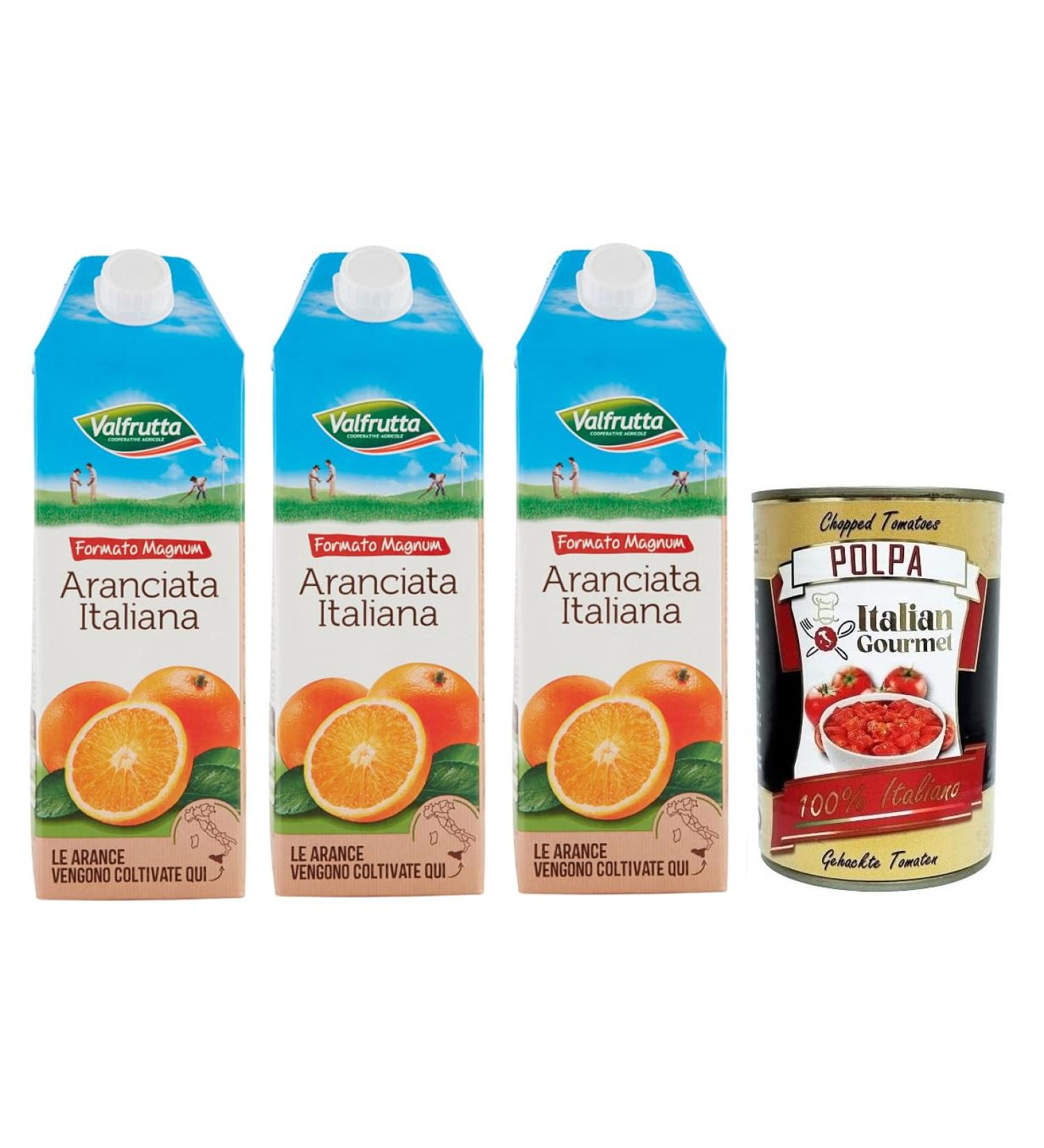  Italian Gourmet E.R. Valfrutta Aranciata Italiana Set of 3 Soft Drinks Italian Orange Lemonade 1500 ml + 400 g Box Gourmet Italian Tomato Pulp - Buy Online on GoSupps.com