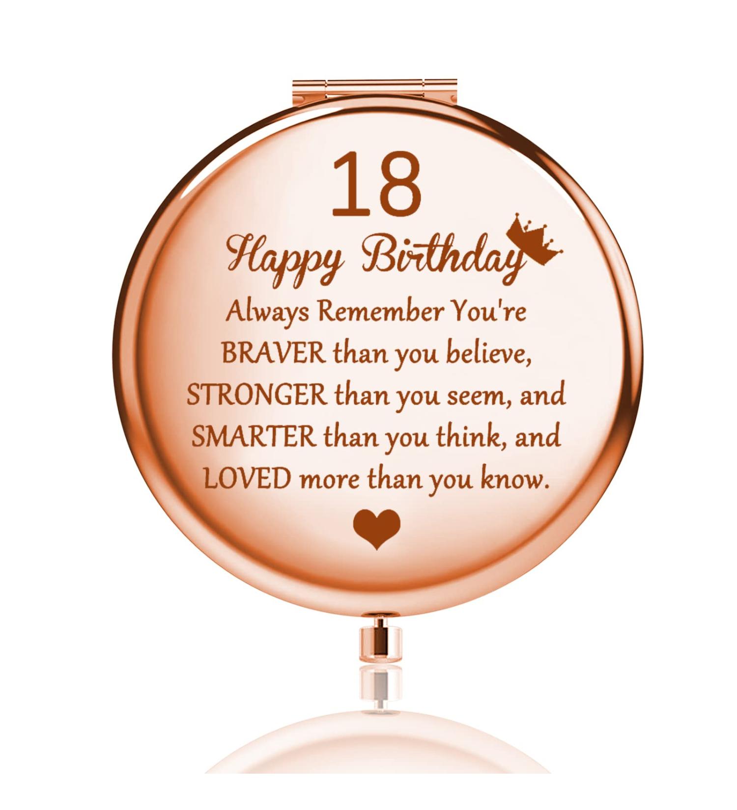 Rose Gold 18th Birthday Makeup Mirror Gift for Her - FUSTMW Turning 18 Years Old Mini Mirror 2x 1x Magnification - Buy Online on GoSupps.com