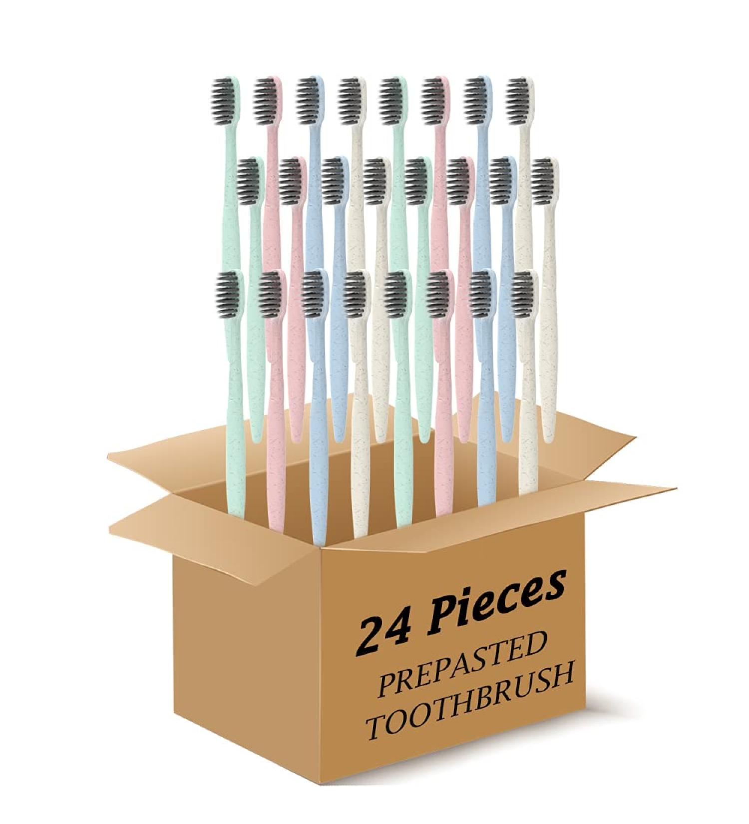 DR.PERFECT Prepasted Charcoal Toothbrushes - Pack of 24 | Individually Wrapped in Sealed Paper Bags - Buy Online on GoSupps.com