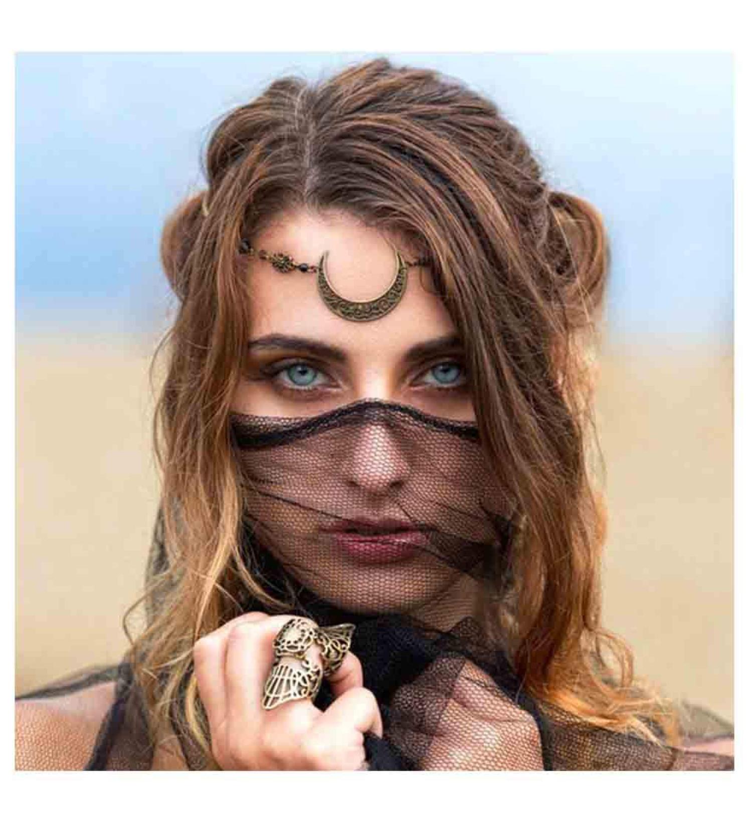 Olbye Moon Head Chain - Black Raw Crystal Boho Hair Piece for Women and Girls - Buy Online on GoSupps.com