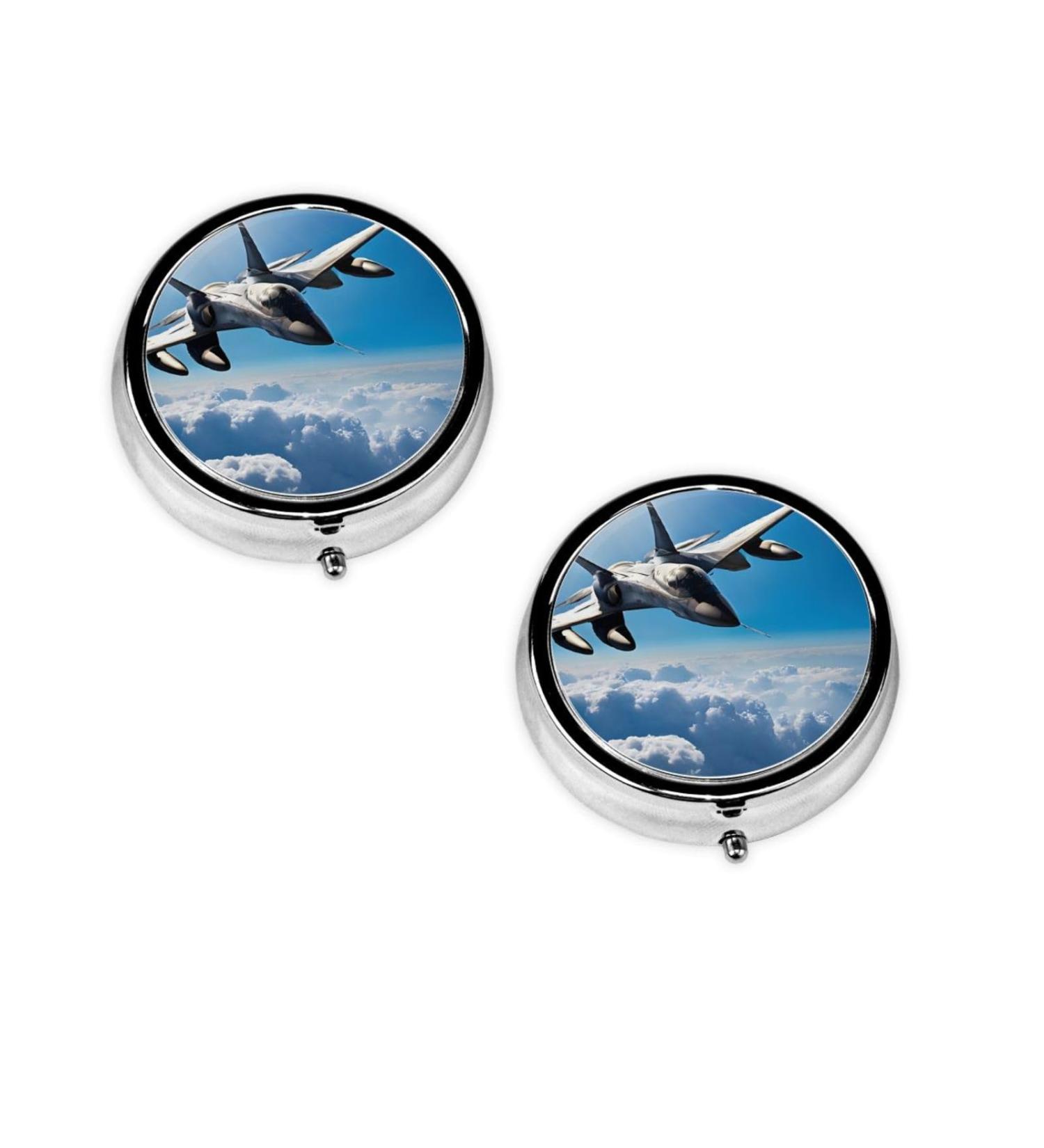 Aircraft Fighter Jets Mini Round Pill Box | 3 Compartment Travel Organizer | Portable Medicine Case for Home & Office - Buy Online on GoSupps.com