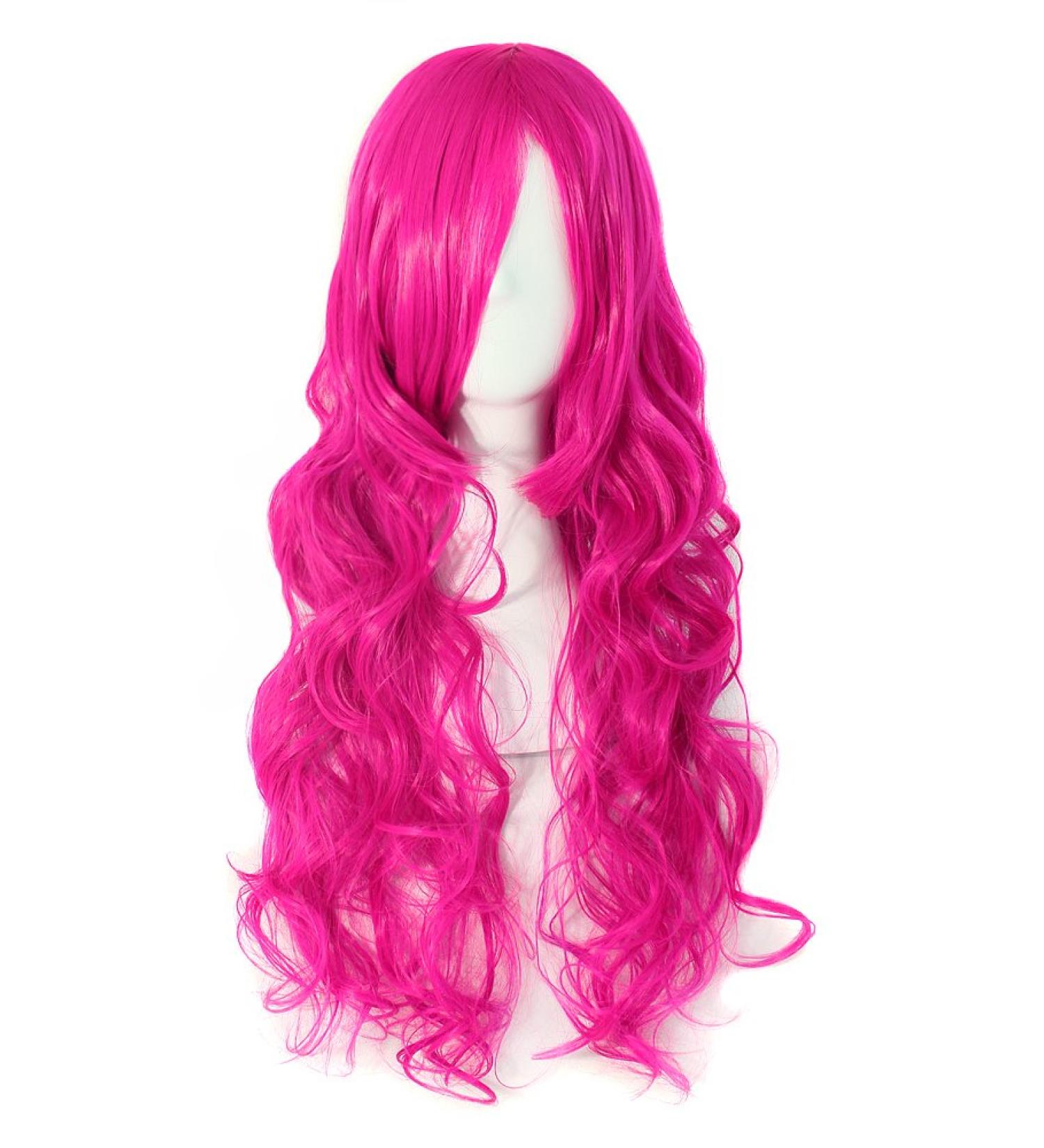 MapofBeauty 70cm Long Curly Wig for Women - Carmine Pink Curly Hair - Best Quality & Fast International Shipping - Buy Online on GoSupps.com