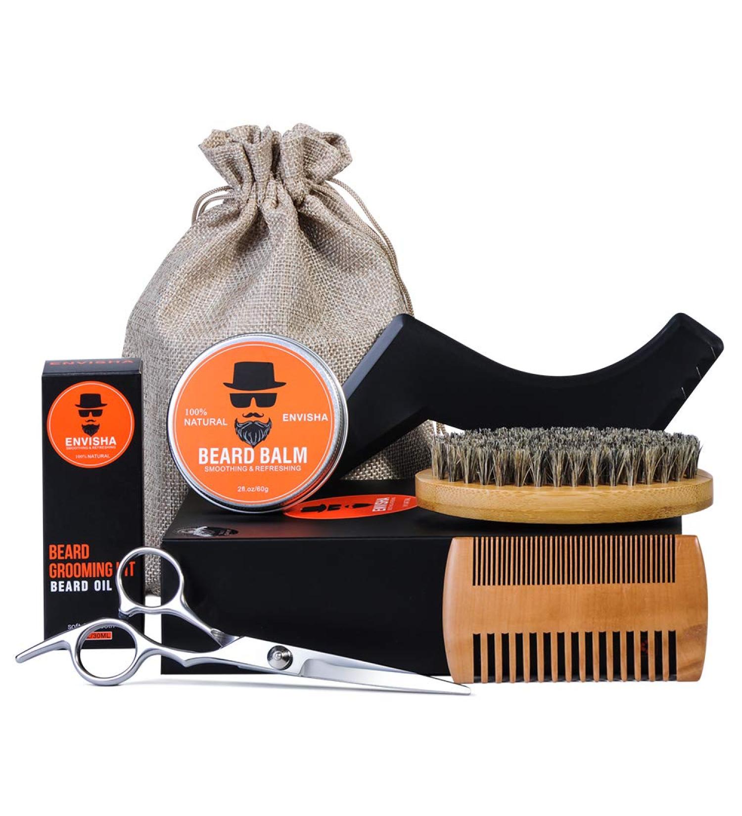 Sweet Carrot Beard Care Set for Men Includes Beard Balm Oil Stencil Brush Comb Travel Bag & Box Perfect Gift for Grooming - Buy Online on GoSupps.com