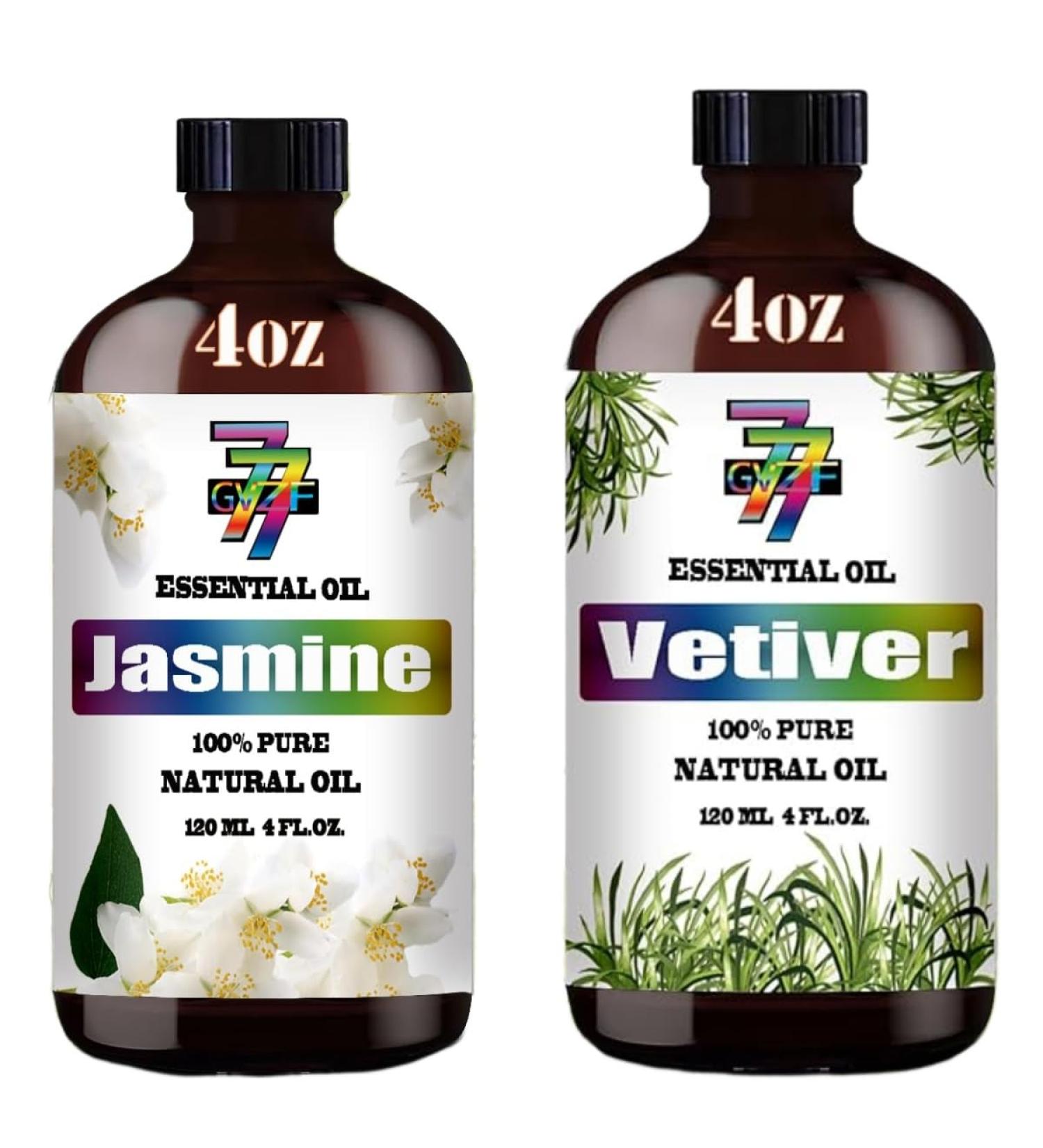 GV77ZF Essential Oil Two 4 Fl Oz (120Ml) Set - Pure Natural Vetiver Oil and Jasmine Essential Oil for Diffuser Humidifier Skin Care Home Fragrance Bath Hair Care Cleansing Massage Yoga DIY So - Buy Online on GoSupps.com