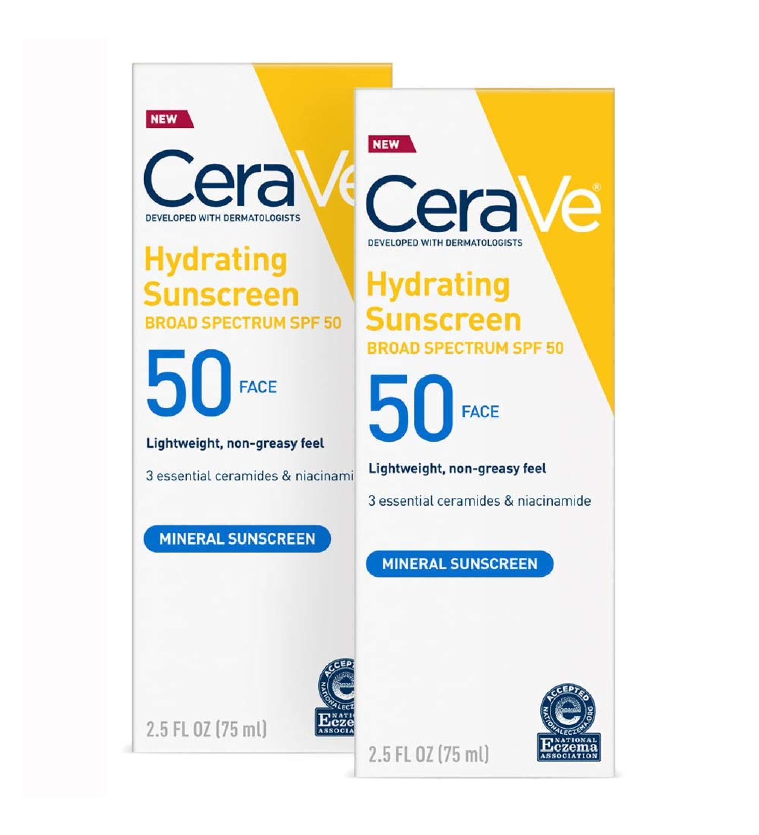 CeraVe 100% Mineral Sunscreen SPF 50 | Face Sunscreen for Sensitive Skin | Zinc Oxide & Titanium Dioxide | 2.5 Oz x 2 Pack - Buy Online on GoSupps.com