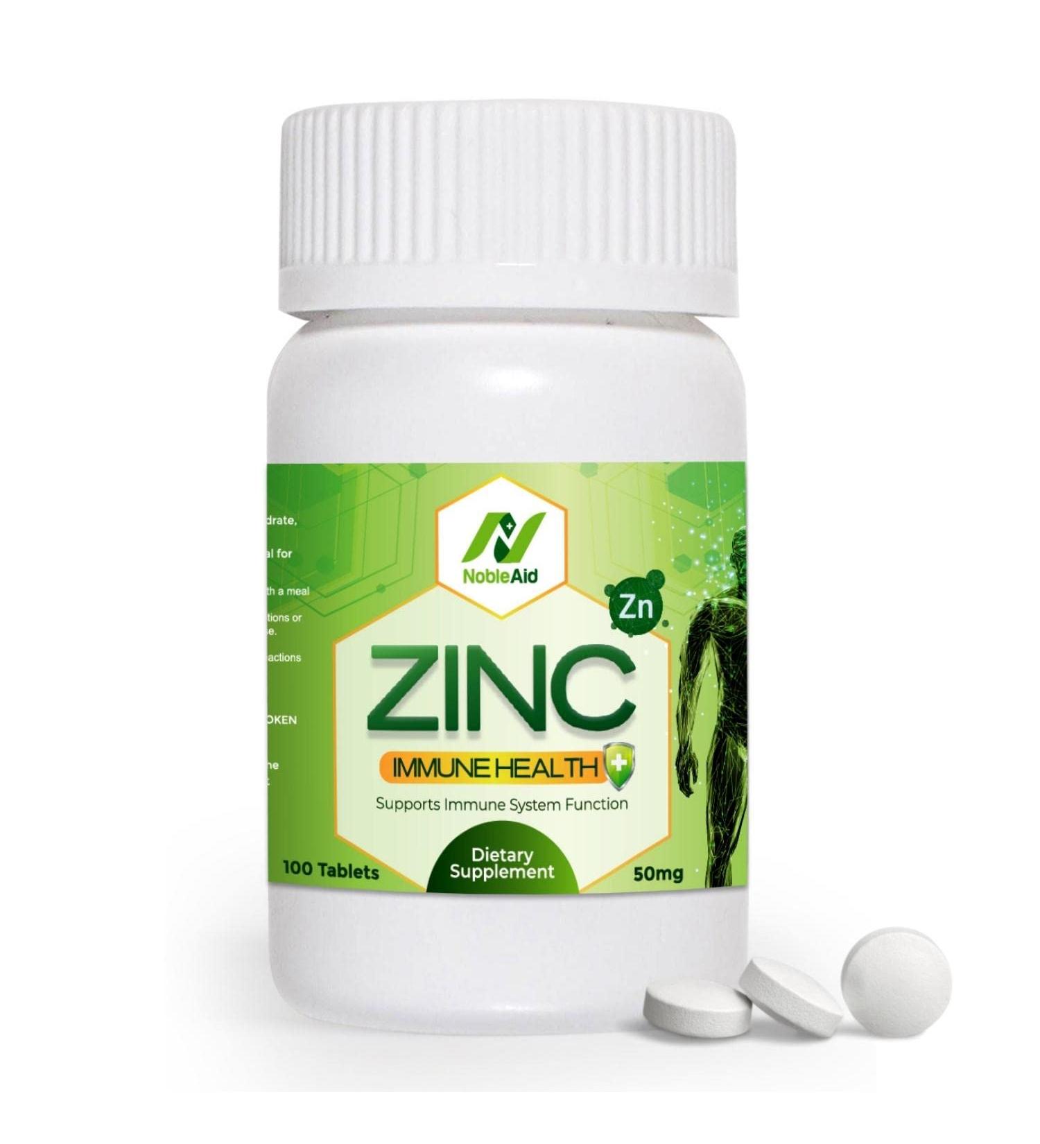 NobleAid Zinc 50mg Immune Support - 100 Tablets, Promotes Healthy Enzymes, Skin Healing, Joint & Muscle Support - Buy Online on GoSupps.com