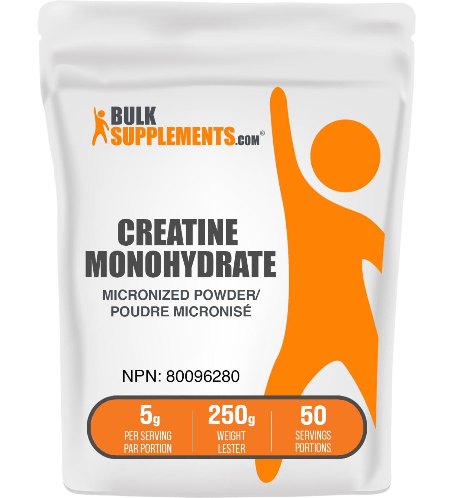 BulkSupplements.com Creatine Monohydrate Powder - Creatine Supplement Micronized Creatine Creatine Powder - Unflavored & Gluten Free 5g (5000mg) per Servings 250g (8.8 oz) (Pack of 1) - Buy Online on GoSupps.com